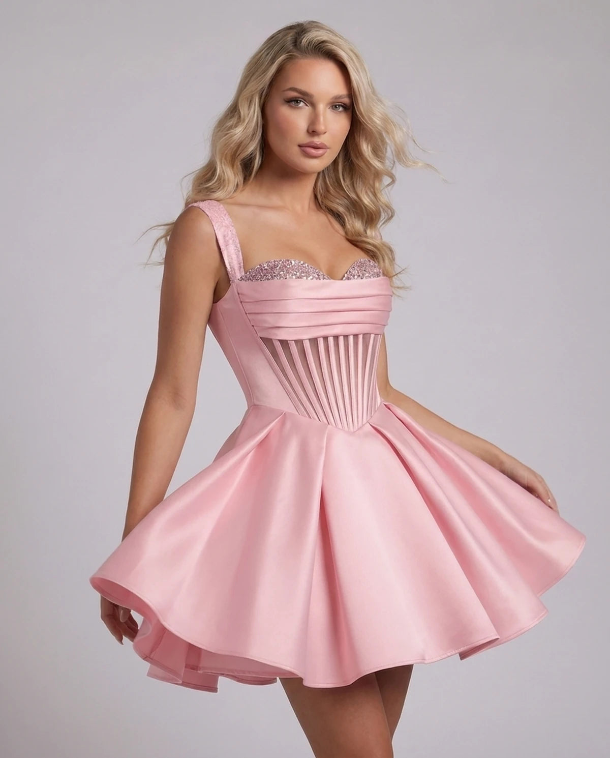 Octavia Mini Dress — Pink | SKU: SD-67049-pink-2,SD-67049-pink-4,SD-67049-pink-6,SD-67049-pink-8,SD-67049-pink-10,SD-67049-pink-12,SD-67049-pink-14,SD-67049-pink-14W,SD-67049-pink-16,SD-67049-pink-16W,SD-67049-pink-18W,SD-67049-pink-20W