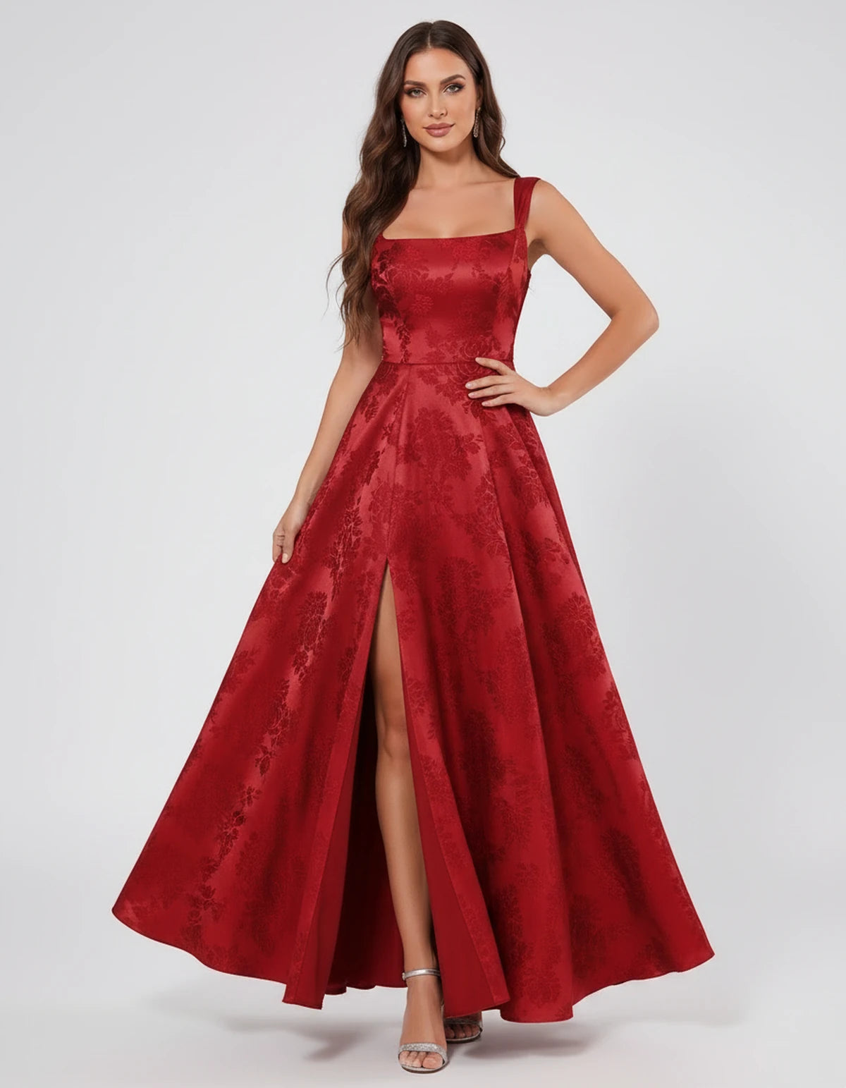 Ombrelle Maxi Dress — Red | SKU: SD-34098-red-2,SD-34098-red-4,SD-34098-red-6,SD-34098-red-8,SD-34098-red-10,SD-34098-red-12,SD-34098-red-14,SD-34098-red-16,SD-34098-red-16W,SD-34098-red-18W,SD-34098-red-20W,SD-34098-red-22W