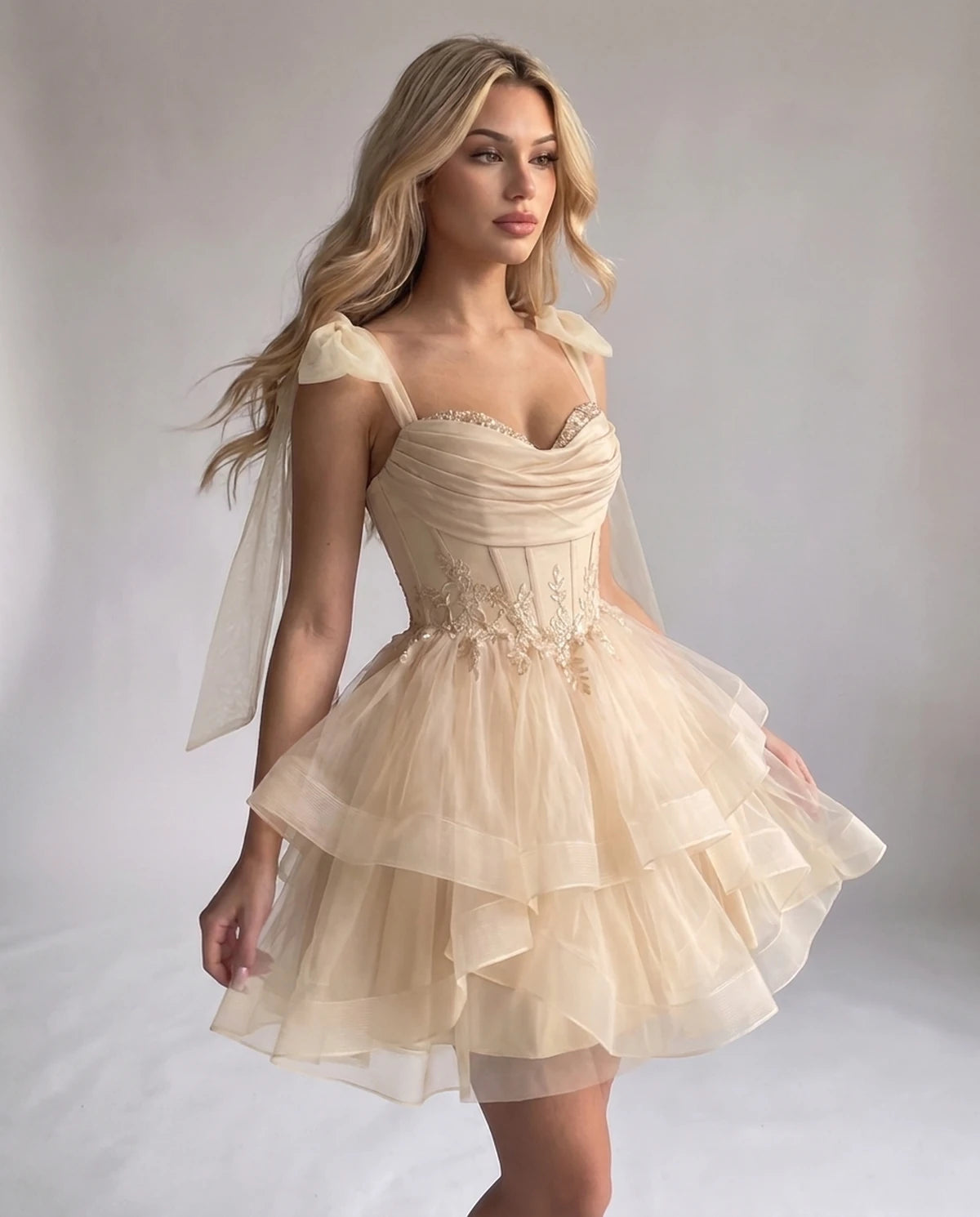 Opaline Mini Dress — Champagne | SKU: SD-12029-champagne-2,SD-12029-champagne-4,SD-12029-champagne-6,SD-12029-champagne-8,SD-12029-champagne-10,SD-12029-champagne-12,SD-12029-champagne-14,SD-12029-champagne-14W,SD-12029-champagne-16,SD-12029-champagne-16W,SD-12029-champagne-18W,SD-12029-champagne-20W