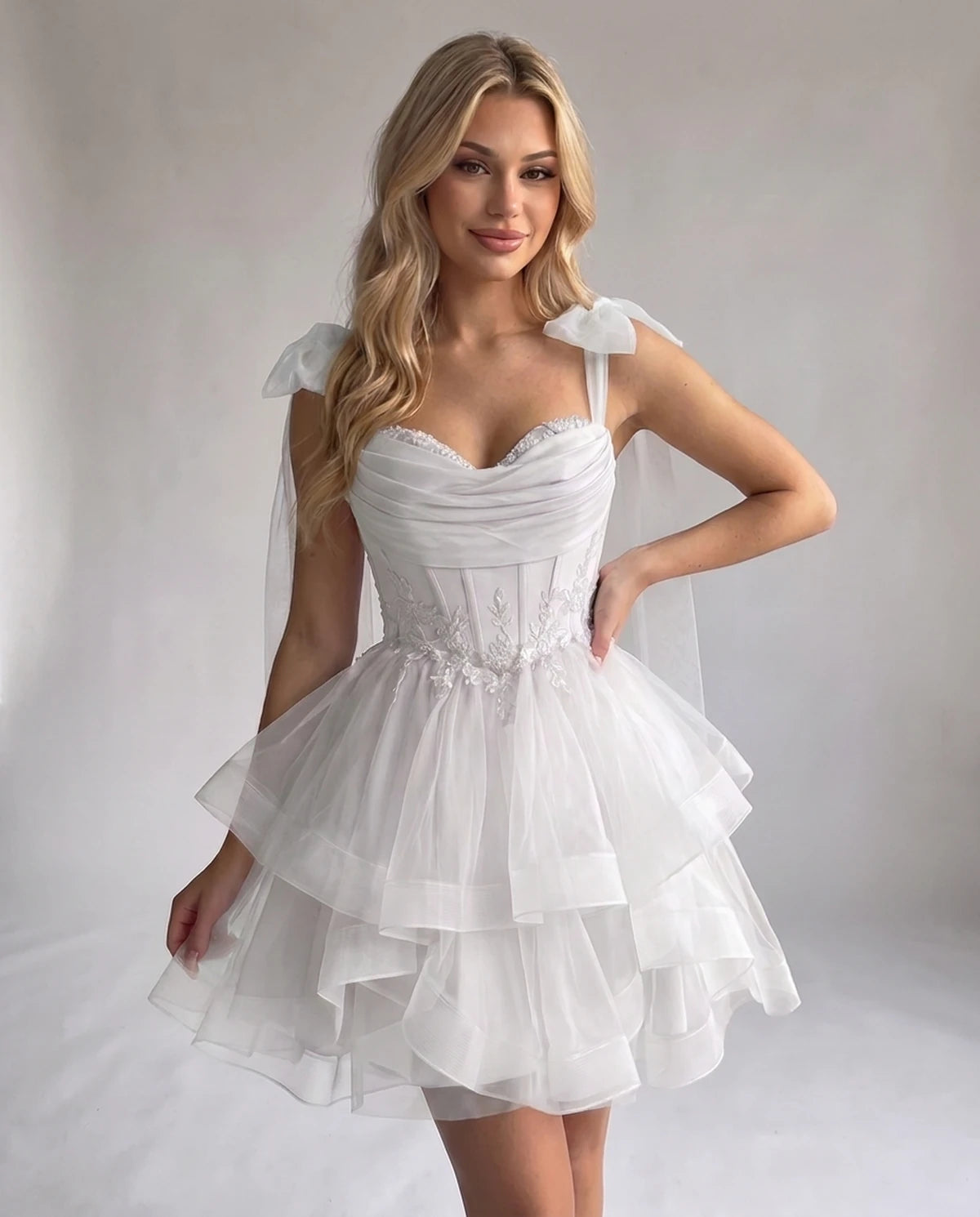 Opaline Mini Dress — White | SKU: SD-12029-white-2,SD-12029-white-4,SD-12029-white-6,SD-12029-white-8,SD-12029-white-10,SD-12029-white-12,SD-12029-white-14,SD-12029-white-14W,SD-12029-white-16,SD-12029-white-16W,SD-12029-white-18W,SD-12029-white-20W