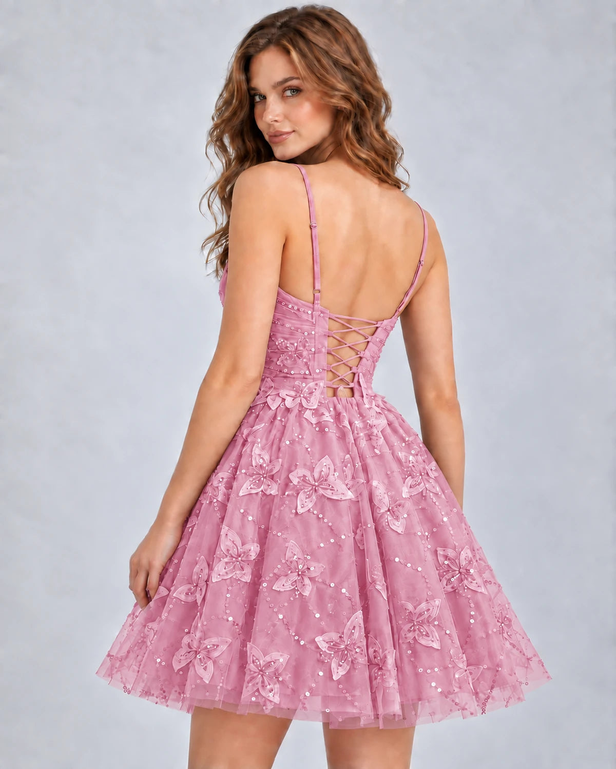 Orchidea Mini Dress — Pink | SKU: SD-72230-pink-2,SD-72230-pink-4,SD-72230-pink-6,SD-72230-pink-8,SD-72230-pink-10,SD-72230-pink-12,SD-72230-pink-14,SD-72230-pink-16,SD-72230-pink-16W,SD-72230-pink-18W,SD-72230-pink-20W,SD-72230-pink-22W
