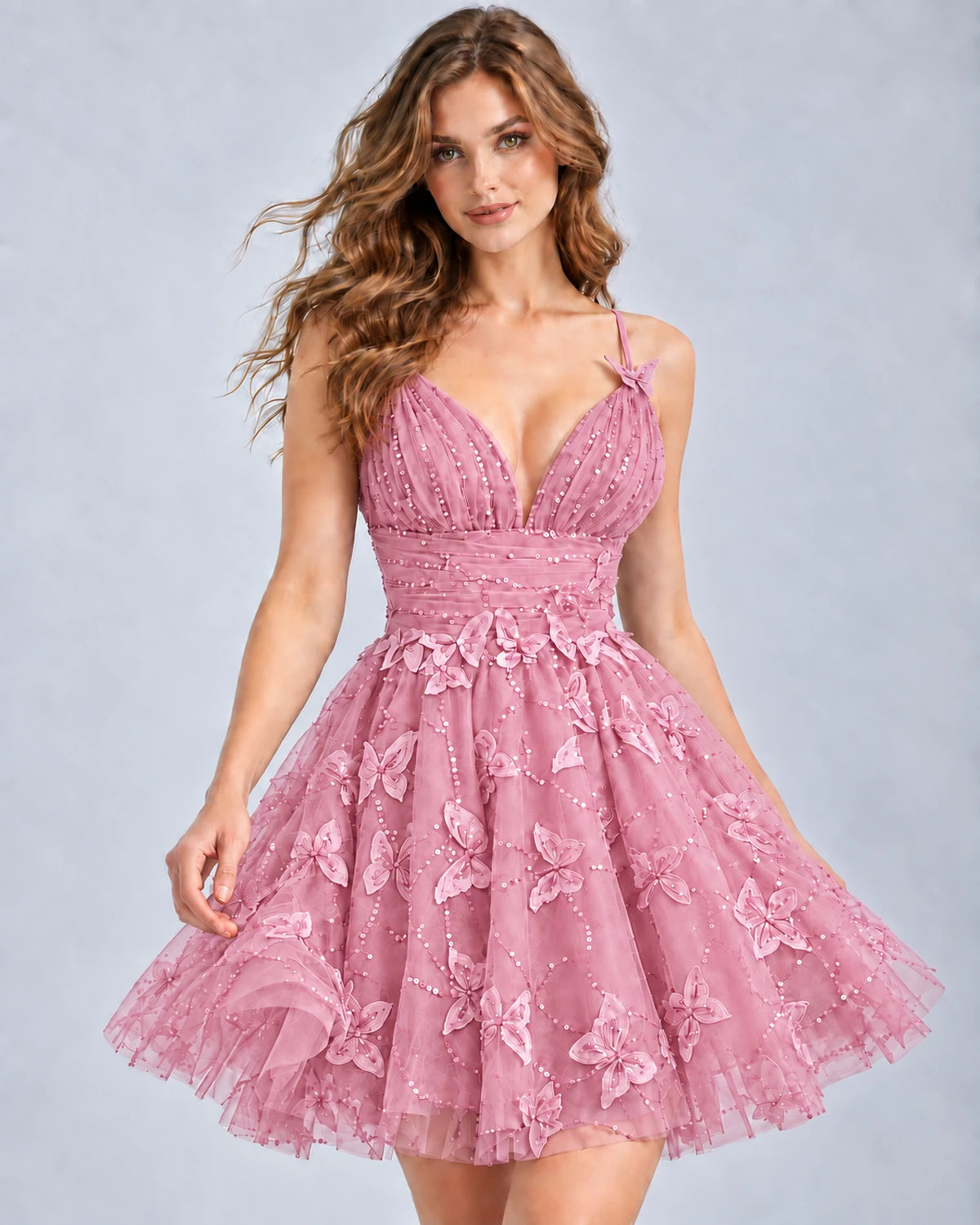 Orchidea Mini Dress — Pink | SKU: SD-72230-pink-2,SD-72230-pink-4,SD-72230-pink-6,SD-72230-pink-8,SD-72230-pink-10,SD-72230-pink-12,SD-72230-pink-14,SD-72230-pink-16,SD-72230-pink-16W,SD-72230-pink-18W,SD-72230-pink-20W,SD-72230-pink-22W