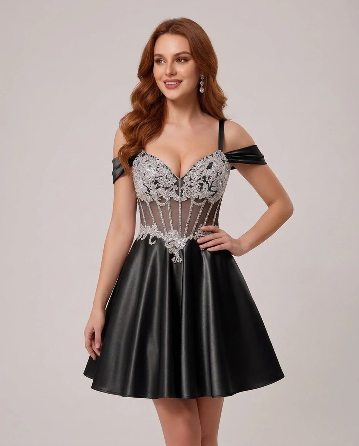 Ottilie Mini Dress — Black | SKU: SD-52353-black-2,SD-52353-black-4,SD-52353-black-6,SD-52353-black-8,SD-52353-black-10,SD-52353-black-12,SD-52353-black-14,SD-52353-black-14W,SD-52353-black-16,SD-52353-black-16W,SD-52353-black-18W,SD-52353-black-20W
