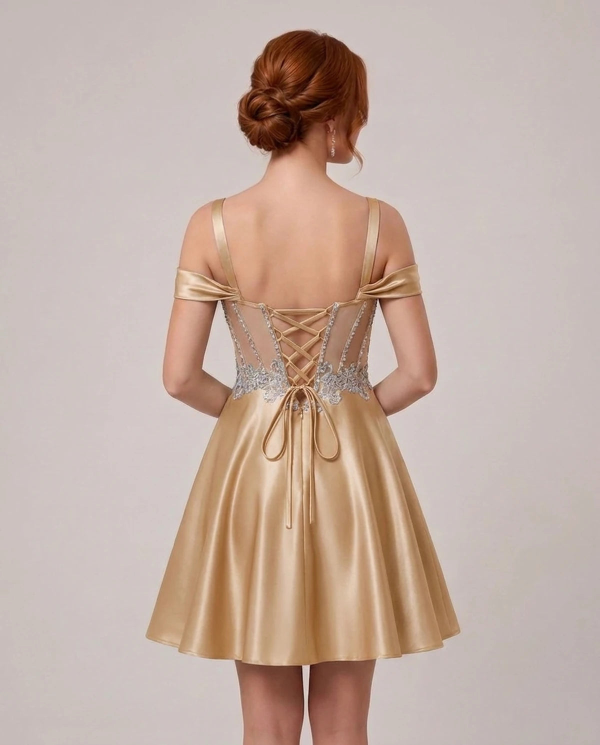 Ottilie Mini Dress — Champagne | SKU: SD-52353-champagne-2,SD-52353-champagne-4,SD-52353-champagne-6,SD-52353-champagne-8,SD-52353-champagne-10,SD-52353-champagne-12,SD-52353-champagne-14,SD-52353-champagne-14W,SD-52353-champagne-16,SD-52353-champagne-16W,SD-52353-champagne-18W,SD-52353-champagne-20W