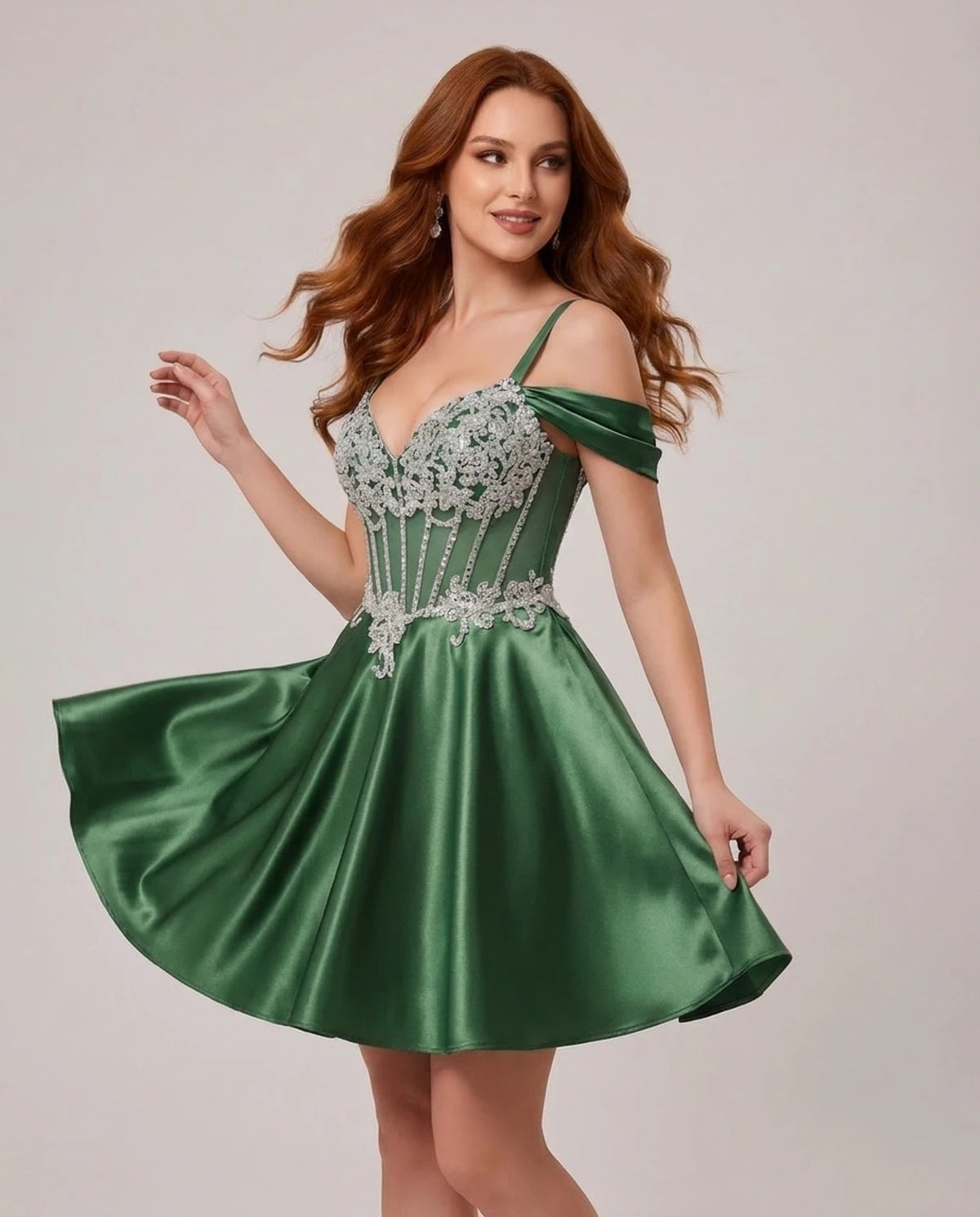 Ottilie Mini Dress — Emerald Green | SKU: SD-52353-emeraldgreen-2,SD-52353-emeraldgreen-4,SD-52353-emeraldgreen-6,SD-52353-emeraldgreen-8,SD-52353-emeraldgreen-10,SD-52353-emeraldgreen-12,SD-52353-emeraldgreen-14,SD-52353-emeraldgreen-14W,SD-52353-emeraldgreen-16,SD-52353-emeraldgreen-16W,SD-52353-emeraldgreen-18W,SD-52353-emeraldgreen-20W