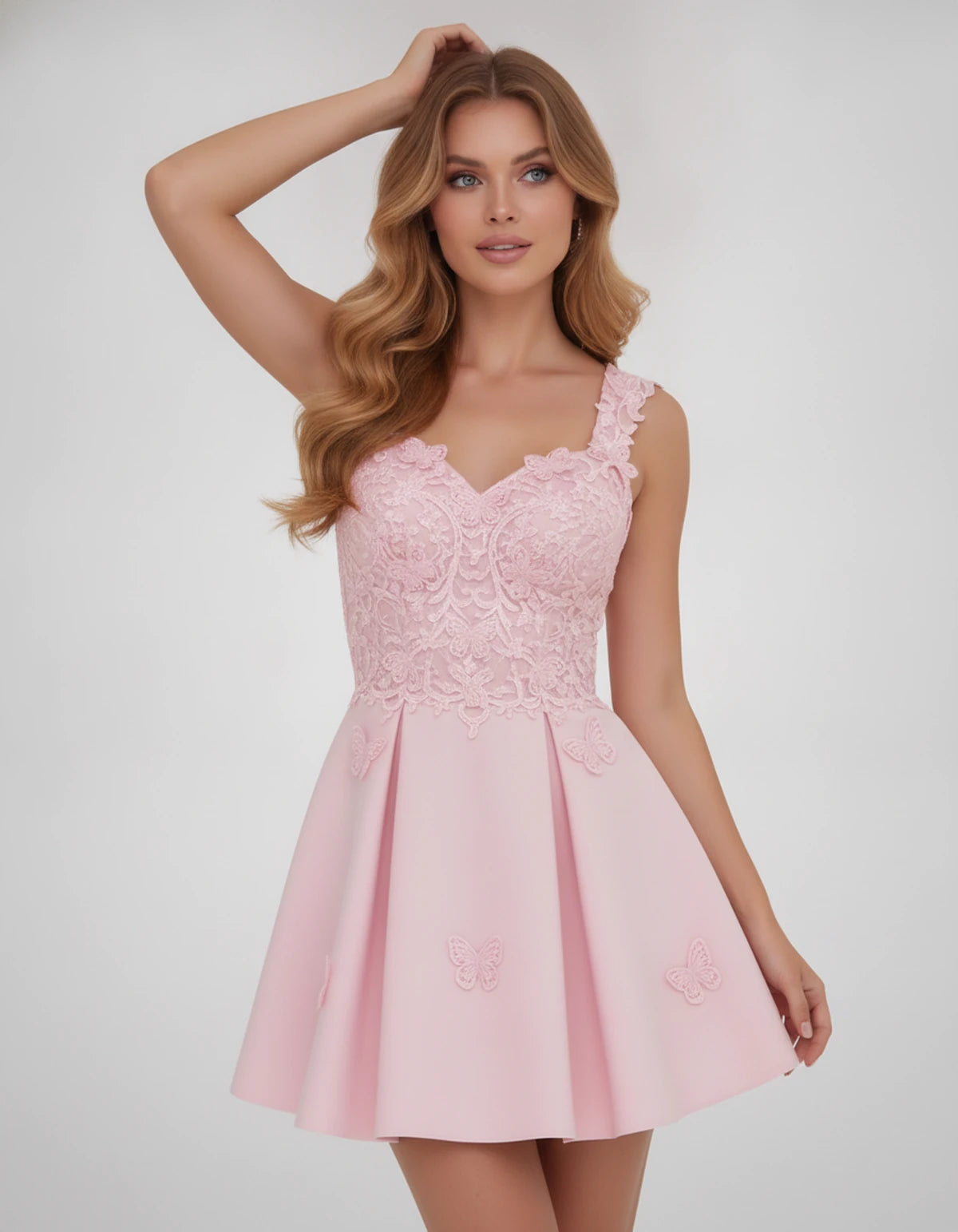Papillon Mini Dress — Light Pink | SKU: SD-77123-lightpink-2,SD-77123-lightpink-4,SD-77123-lightpink-6,SD-77123-lightpink-8,SD-77123-lightpink-10,SD-77123-lightpink-12,SD-77123-lightpink-14,SD-77123-lightpink-14W,SD-77123-lightpink-16,SD-77123-lightpink-16W,SD-77123-lightpink-18W,SD-77123-lightpink-20W