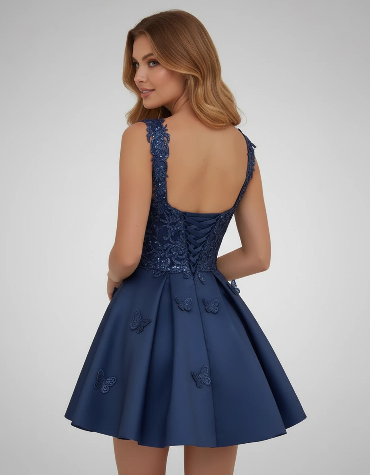 Papillon Mini Dress — Navy | SKU: SD-77123-navy-2,SD-77123-navy-4,SD-77123-navy-6,SD-77123-navy-8,SD-77123-navy-10,SD-77123-navy-12,SD-77123-navy-14,SD-77123-navy-14W,SD-77123-navy-16,SD-77123-navy-16W,SD-77123-navy-18W,SD-77123-navy-20W