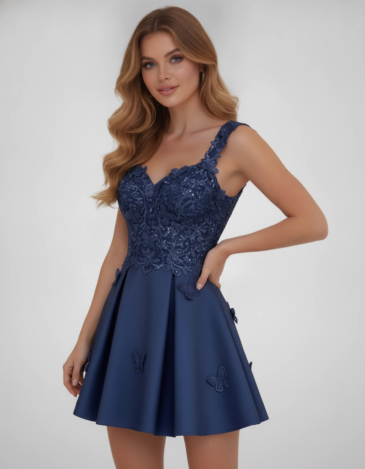 Papillon Mini Dress — Navy | SKU: SD-77123-navy-2,SD-77123-navy-4,SD-77123-navy-6,SD-77123-navy-8,SD-77123-navy-10,SD-77123-navy-12,SD-77123-navy-14,SD-77123-navy-14W,SD-77123-navy-16,SD-77123-navy-16W,SD-77123-navy-18W,SD-77123-navy-20W