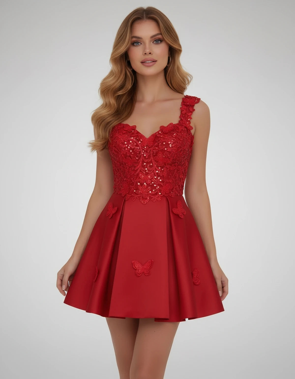 Papillon Mini Dress — Red | SKU: SD-77123-red-2,SD-77123-red-4,SD-77123-red-6,SD-77123-red-8,SD-77123-red-10,SD-77123-red-12,SD-77123-red-14,SD-77123-red-14W,SD-77123-red-16,SD-77123-red-16W,SD-77123-red-18W,SD-77123-red-20W
