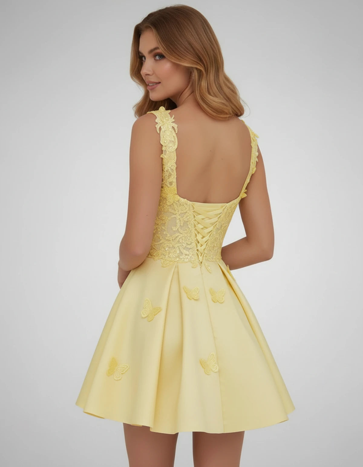 Papillon Mini Dress — Yellow | SKU: SD-77123-yellow-2,SD-77123-yellow-4,SD-77123-yellow-6,SD-77123-yellow-8,SD-77123-yellow-10,SD-77123-yellow-12,SD-77123-yellow-14,SD-77123-yellow-14W,SD-77123-yellow-16,SD-77123-yellow-16W,SD-77123-yellow-18W,SD-77123-yellow-20W