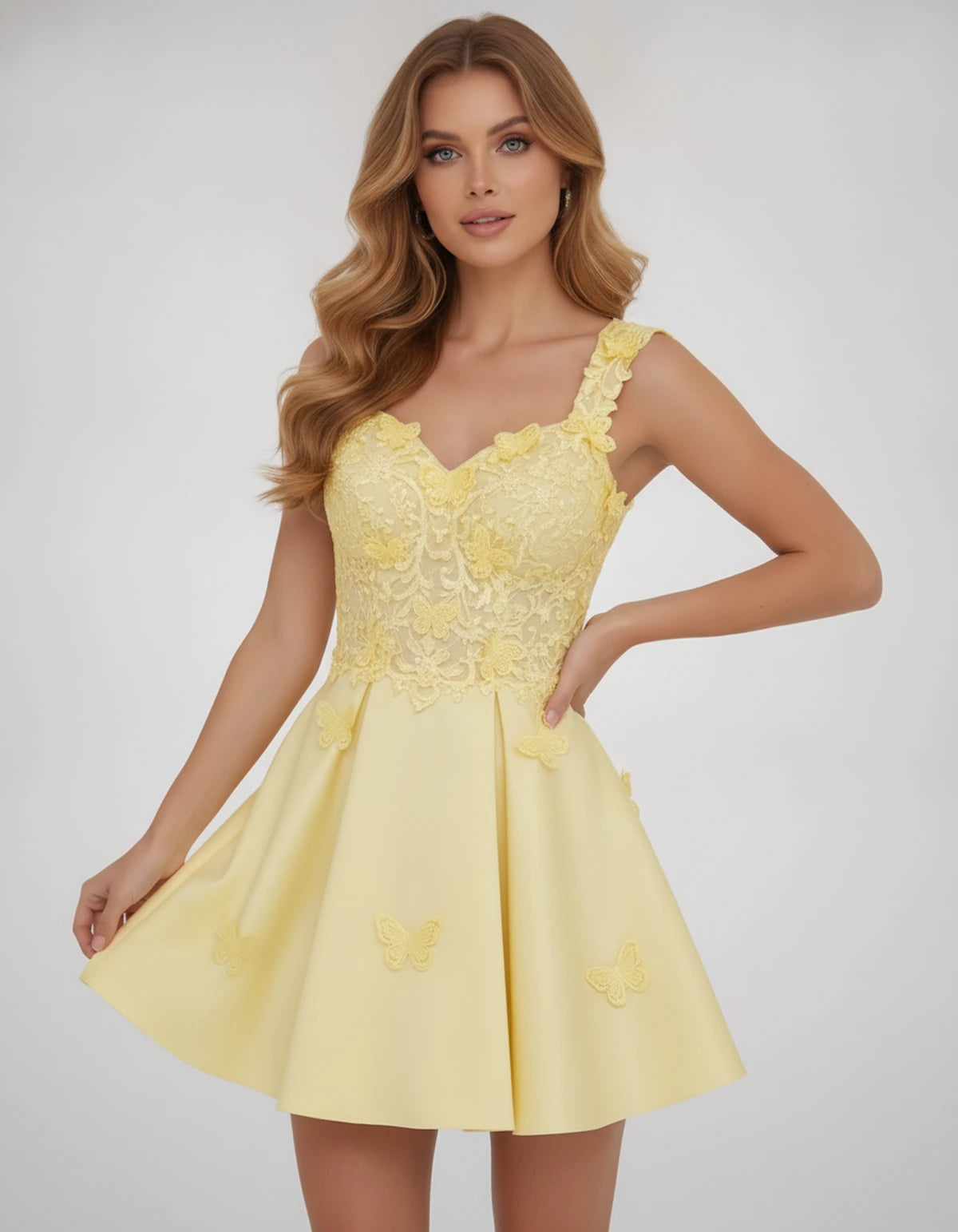 Papillon Mini Dress — Yellow | SKU: SD-77123-yellow-2,SD-77123-yellow-4,SD-77123-yellow-6,SD-77123-yellow-8,SD-77123-yellow-10,SD-77123-yellow-12,SD-77123-yellow-14,SD-77123-yellow-14W,SD-77123-yellow-16,SD-77123-yellow-16W,SD-77123-yellow-18W,SD-77123-yellow-20W