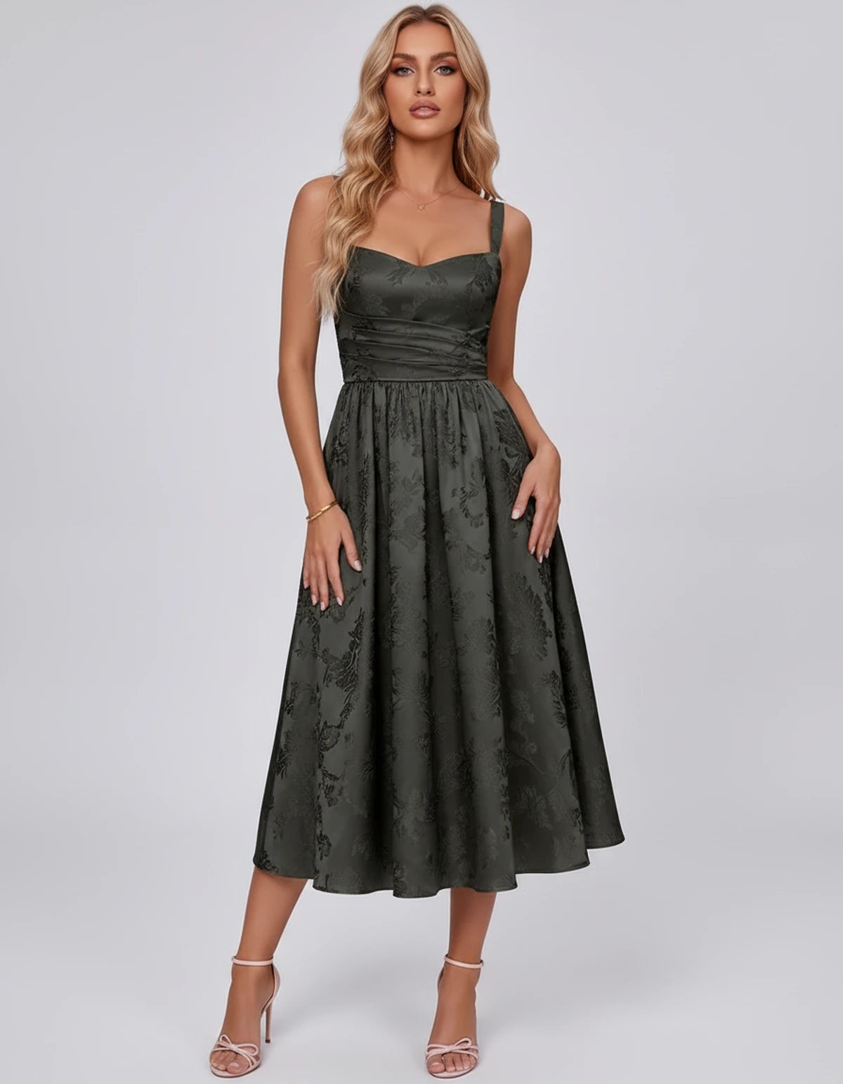 Pervenche Midi Dresses — Black | SKU: SD-57377-black-2,SD-57377-black-4,SD-57377-black-6,SD-57377-black-8,SD-57377-black-10,SD-57377-black-12,SD-57377-black-14,SD-57377-black-16,SD-57377-black-16W,SD-57377-black-18W,SD-57377-black-20W,SD-57377-black-22W