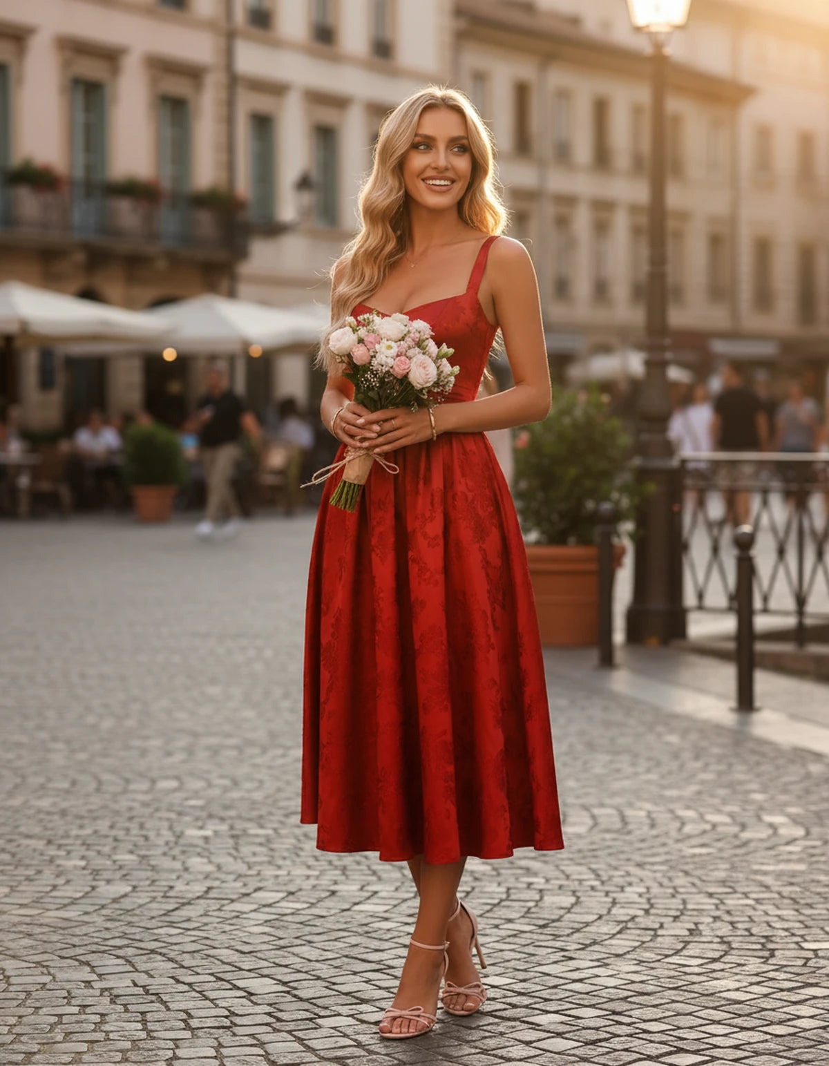 Pervenche Midi Dresses — Red | SKU: SD-57377-red-2,SD-57377-red-4,SD-57377-red-6,SD-57377-red-8,SD-57377-red-10,SD-57377-red-12,SD-57377-red-14,SD-57377-red-16,SD-57377-red-16W,SD-57377-red-18W,SD-57377-red-20W,SD-57377-red-22W