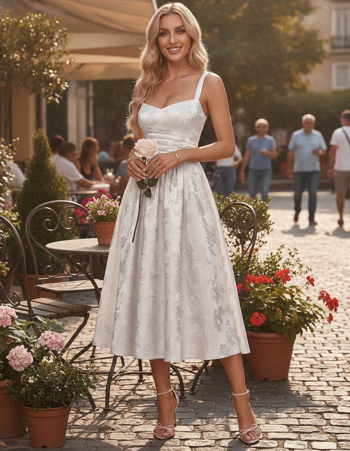 Pervenche Midi Dresses — White | SKU: SD-57377-white-2,SD-57377-white-4,SD-57377-white-6,SD-57377-white-8,SD-57377-white-10,SD-57377-white-12,SD-57377-white-14,SD-57377-white-16,SD-57377-white-16W,SD-57377-white-18W,SD-57377-white-20W,SD-57377-white-22W