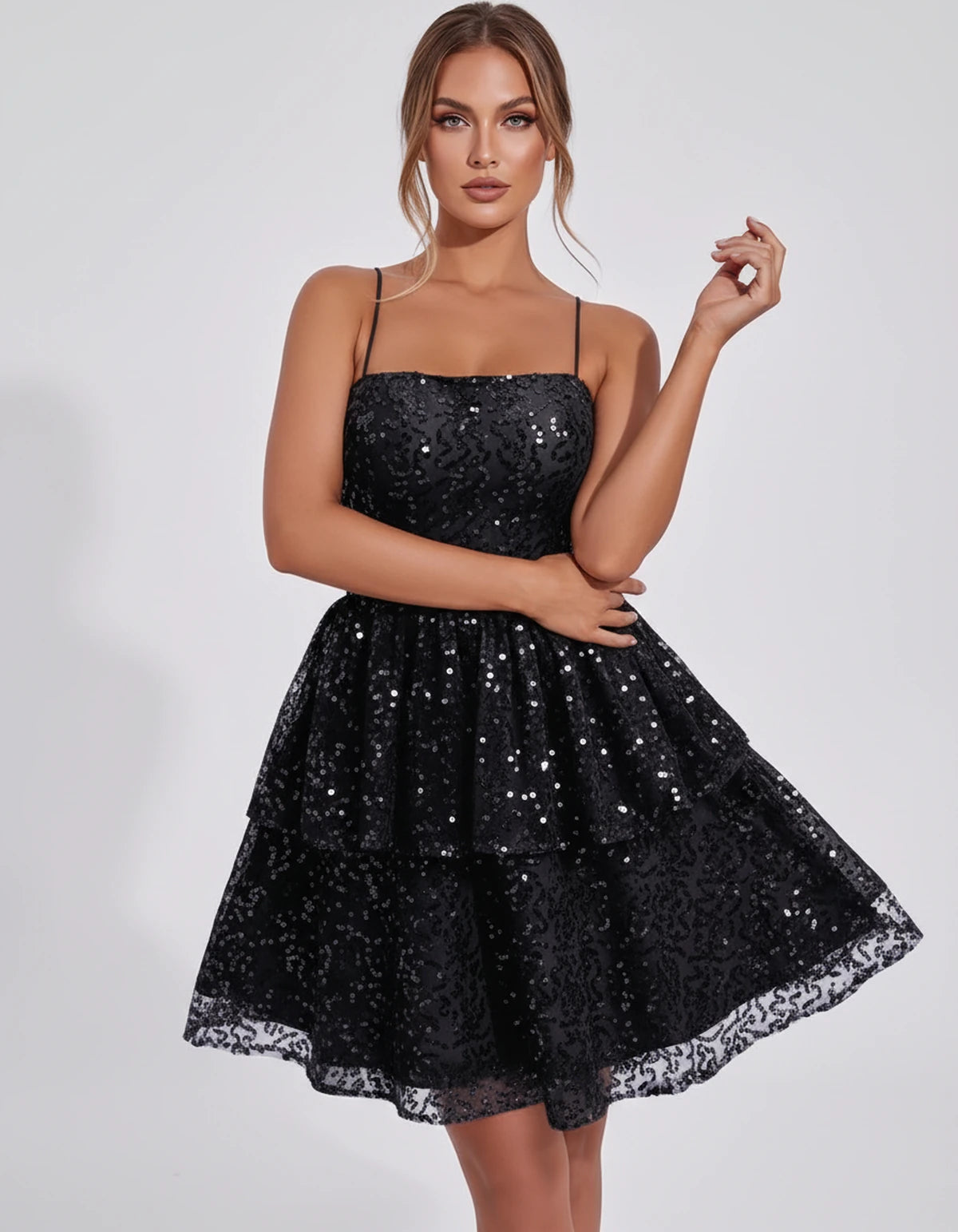 Pierrette Mini Dress — Black | SKU: SD-79797-black-2,SD-79797-black-4,SD-79797-black-6,SD-79797-black-8,SD-79797-black-10,SD-79797-black-12,SD-79797-black-14,SD-79797-black-16,SD-79797-black-16W,SD-79797-black-18W,SD-79797-black-20W,SD-79797-black-22W