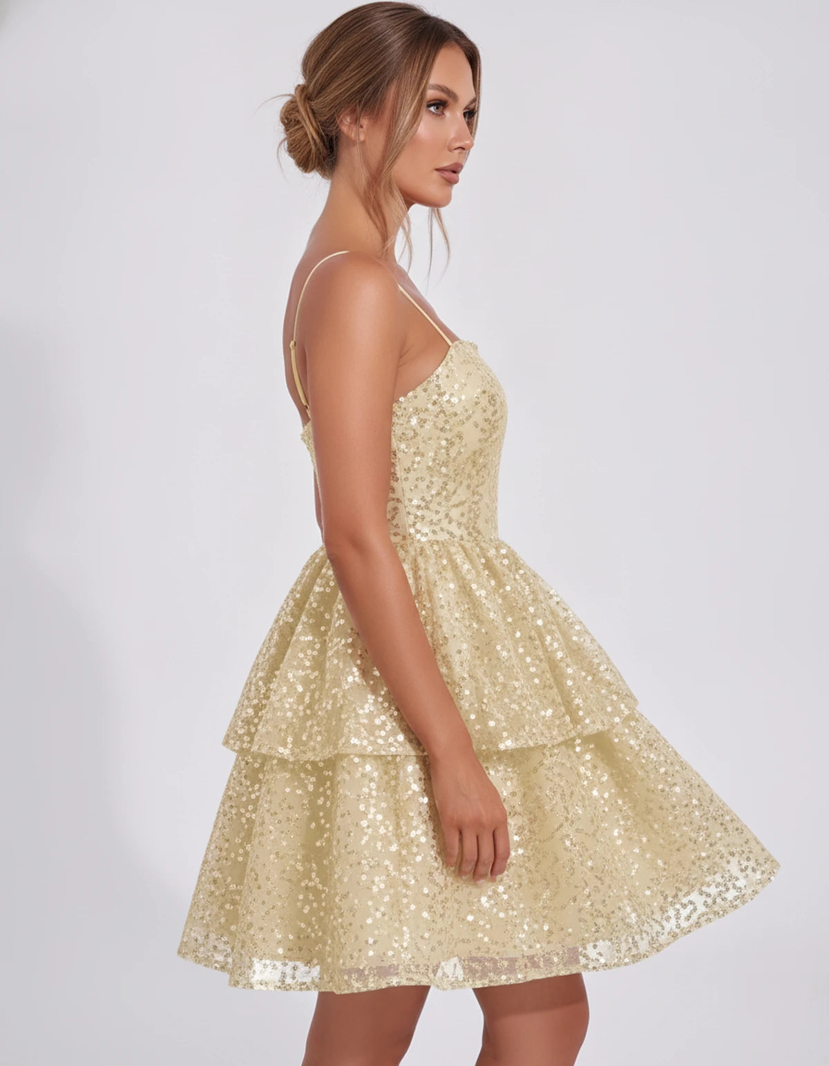 Pierrette Mini Dress — Champagne | SKU: SD-79797-champagne-2,SD-79797-champagne-4,SD-79797-champagne-6,SD-79797-champagne-8,SD-79797-champagne-10,SD-79797-champagne-12,SD-79797-champagne-14,SD-79797-champagne-16,SD-79797-champagne-16W,SD-79797-champagne-18W,SD-79797-champagne-20W,SD-79797-champagne-22W