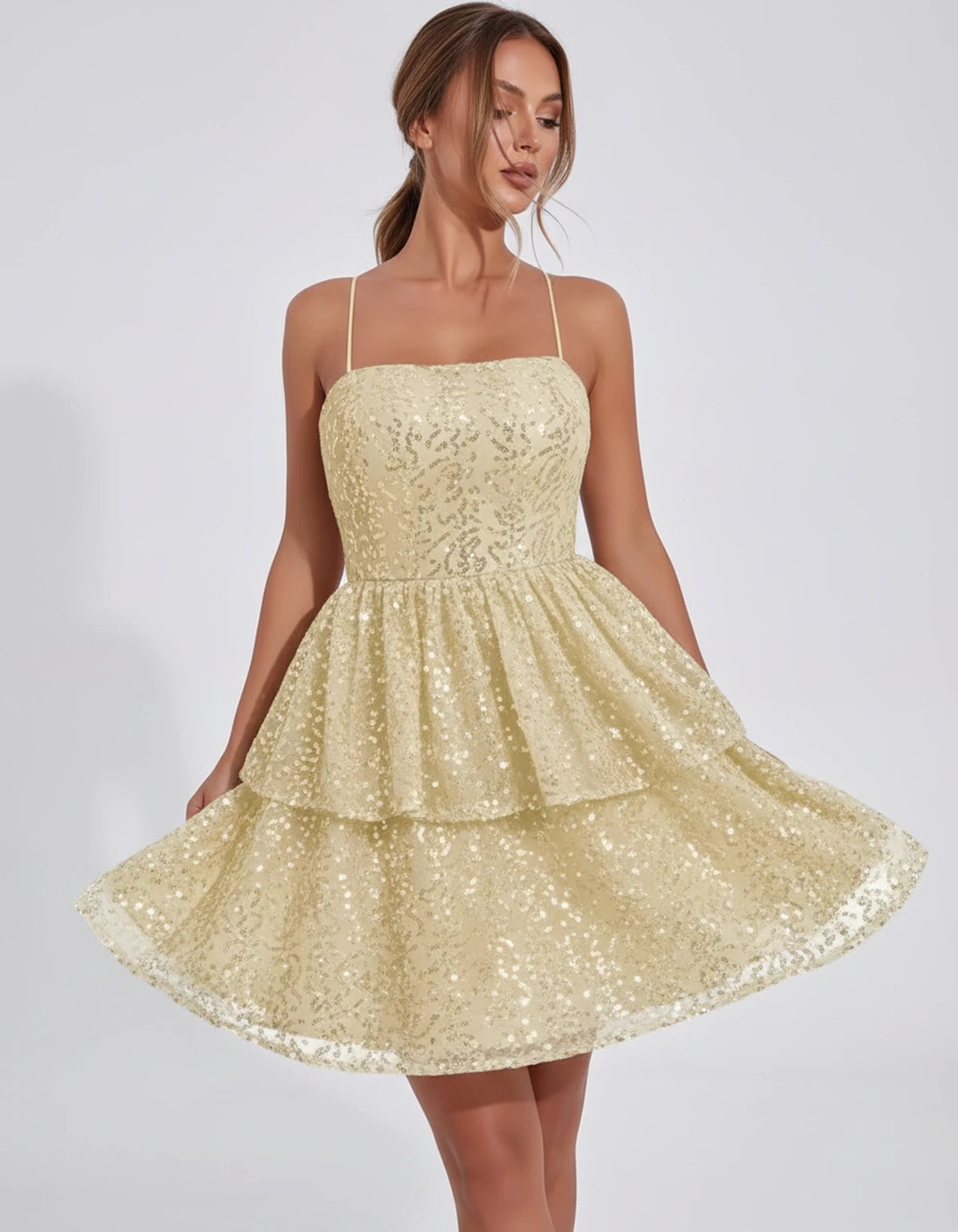 Pierrette Mini Dress — Champagne | SKU: SD-79797-champagne-2,SD-79797-champagne-4,SD-79797-champagne-6,SD-79797-champagne-8,SD-79797-champagne-10,SD-79797-champagne-12,SD-79797-champagne-14,SD-79797-champagne-16,SD-79797-champagne-16W,SD-79797-champagne-18W,SD-79797-champagne-20W,SD-79797-champagne-22W