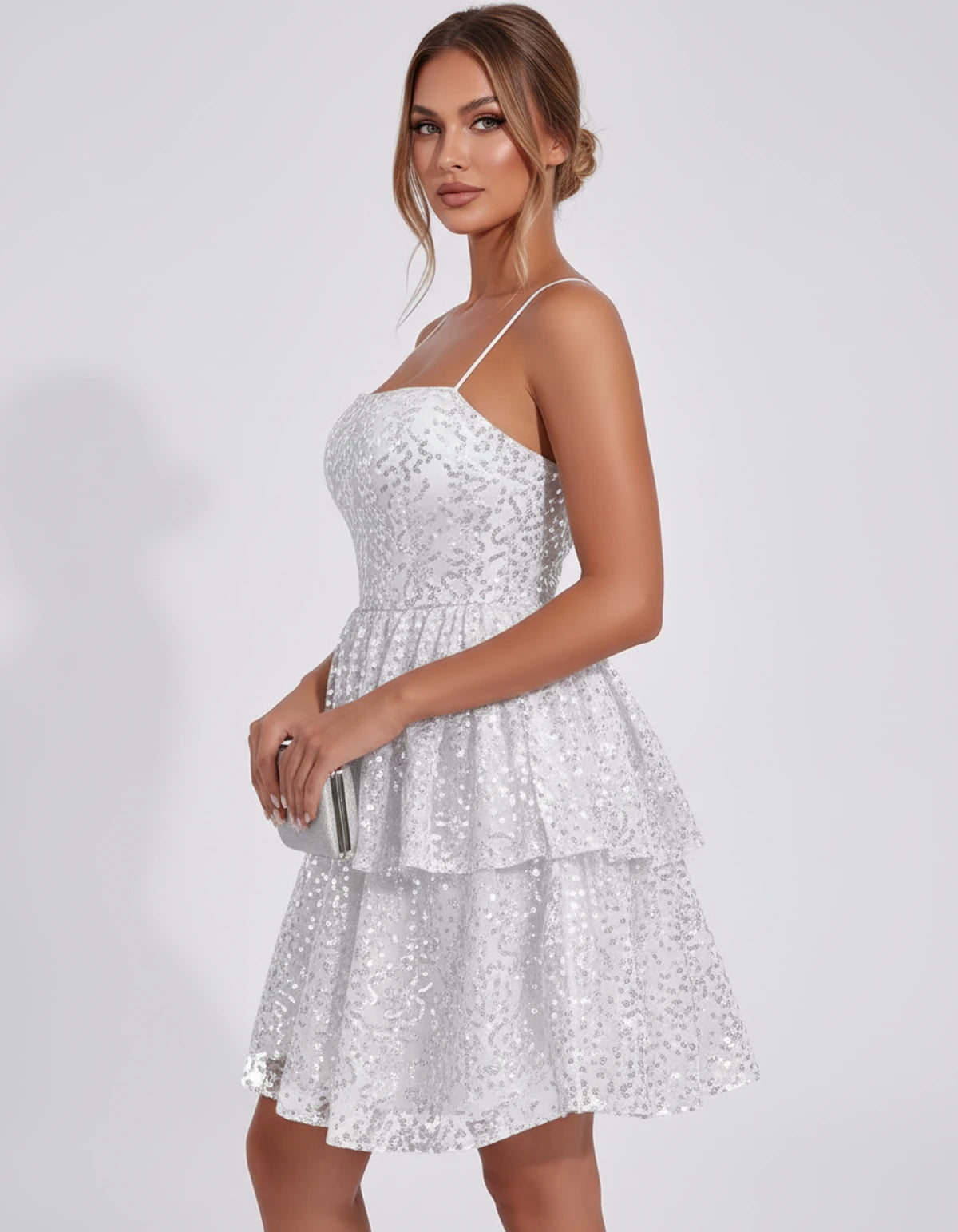 Pierrette Mini Dress — White | SKU: SD-79797-white-2,SD-79797-white-4,SD-79797-white-6,SD-79797-white-8,SD-79797-white-10,SD-79797-white-12,SD-79797-white-14,SD-79797-white-16,SD-79797-white-16W,SD-79797-white-18W,SD-79797-white-20W,SD-79797-white-22W