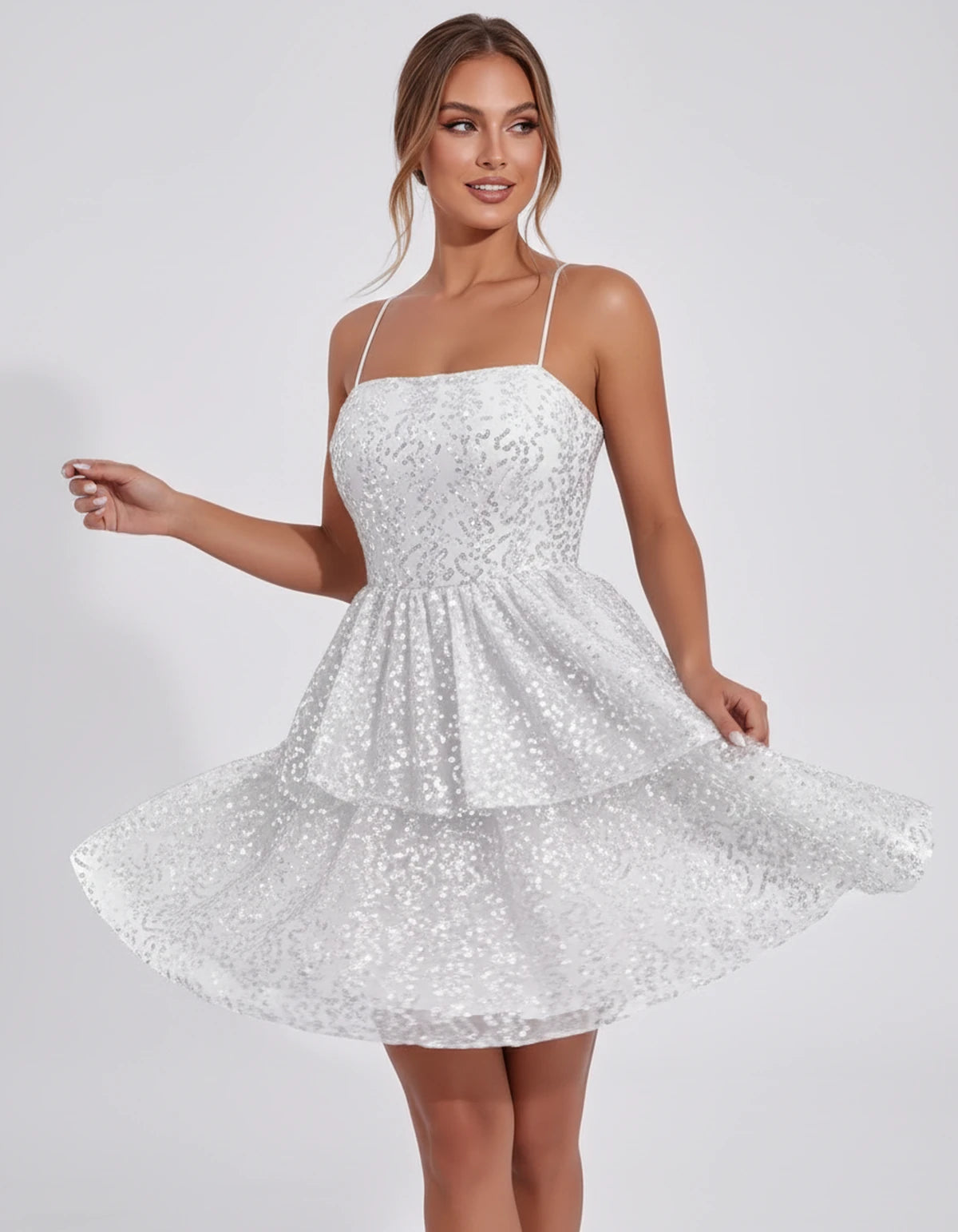 Pierrette Mini Dress — White | SKU: SD-79797-white-2,SD-79797-white-4,SD-79797-white-6,SD-79797-white-8,SD-79797-white-10,SD-79797-white-12,SD-79797-white-14,SD-79797-white-16,SD-79797-white-16W,SD-79797-white-18W,SD-79797-white-20W,SD-79797-white-22W