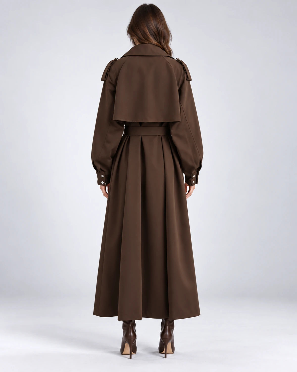 Portofino Coat — Brown (back) | SKU: SD-90832-brown-XS,SD-90832-brown-S,SD-90832-brown-M,SD-90832-brown-L