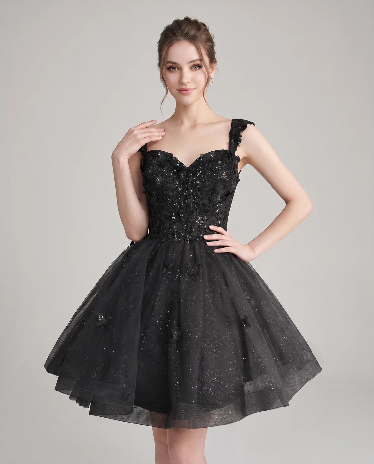 Quintessa Mini Dress — Black | SKU: SD-50365-black-2,SD-50365-black-4,SD-50365-black-6,SD-50365-black-8,SD-50365-black-10,SD-50365-black-12,SD-50365-black-14,SD-50365-black-16,SD-50365-black-16W,SD-50365-black-18W,SD-50365-black-20W,SD-50365-black-22W
