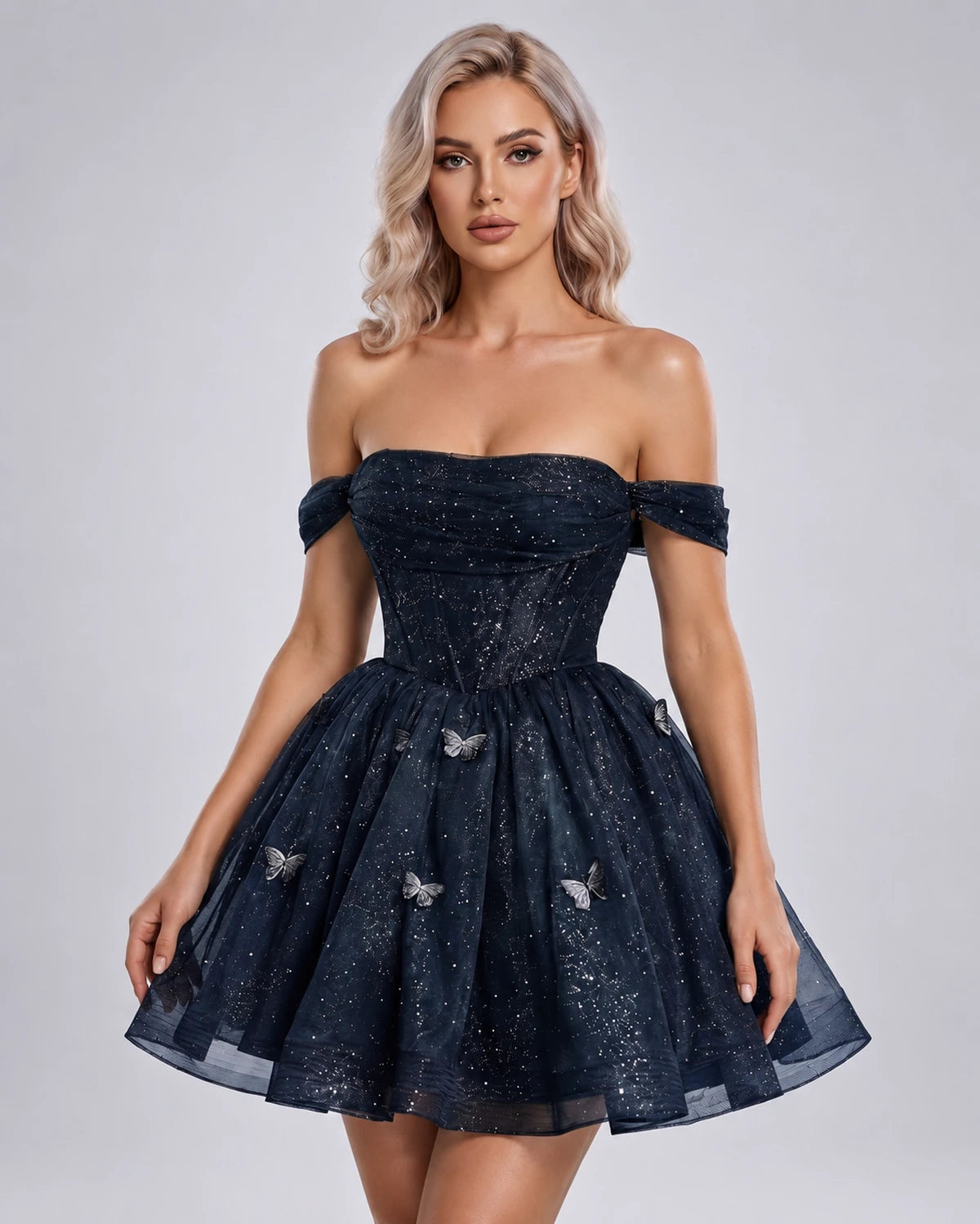 Quiterie Mini Dress — Navy | SKU: SD-28995-navy-2,SD-28995-navy-4,SD-28995-navy-6,SD-28995-navy-8,SD-28995-navy-10,SD-28995-navy-12,SD-28995-navy-14,SD-28995-navy-14W,SD-28995-navy-16,SD-28995-navy-16W,SD-28995-navy-18W,SD-28995-navy-20W