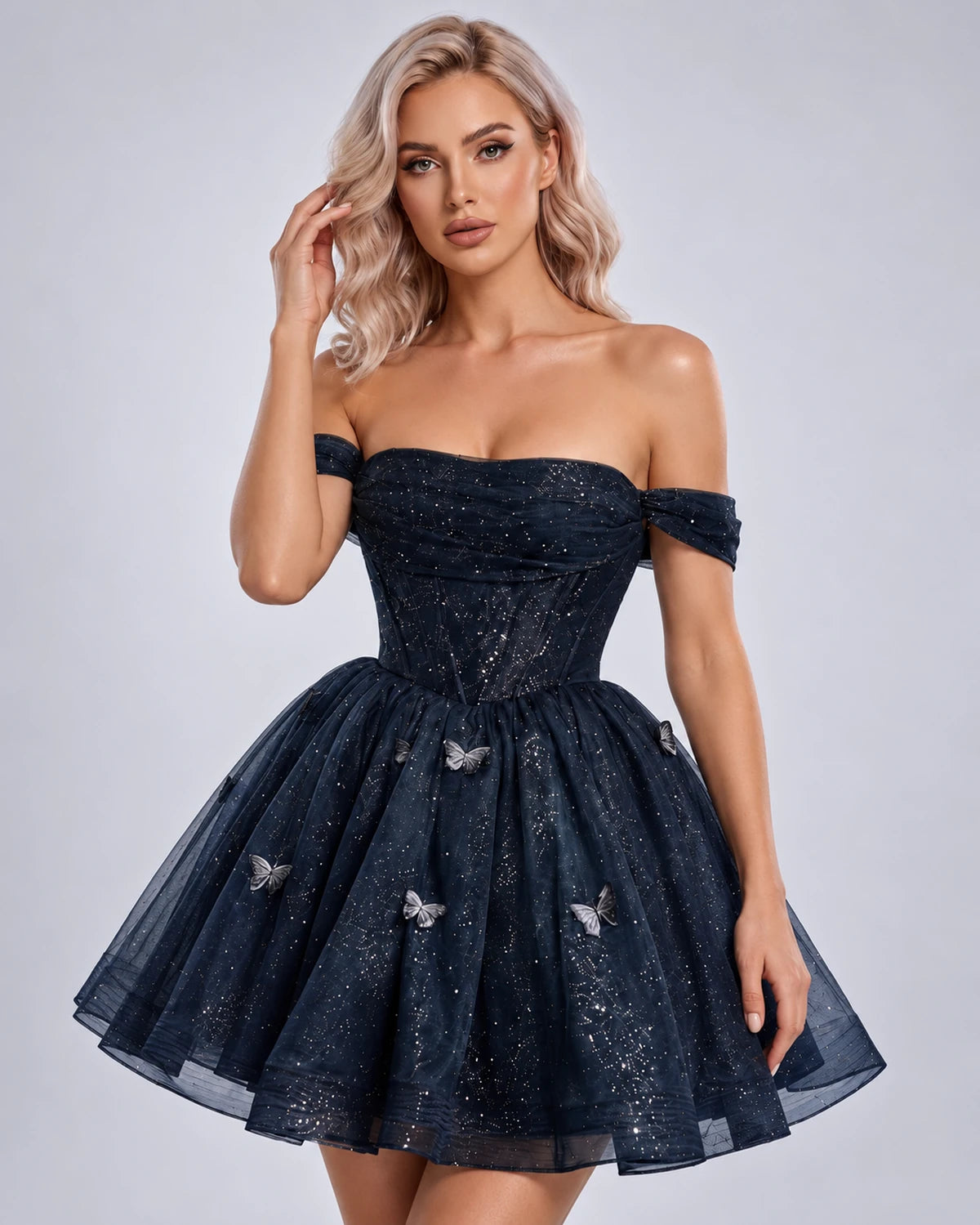 Quiterie Mini Dress — Navy | SKU: SD-28995-navy-2,SD-28995-navy-4,SD-28995-navy-6,SD-28995-navy-8,SD-28995-navy-10,SD-28995-navy-12,SD-28995-navy-14,SD-28995-navy-14W,SD-28995-navy-16,SD-28995-navy-16W,SD-28995-navy-18W,SD-28995-navy-20W