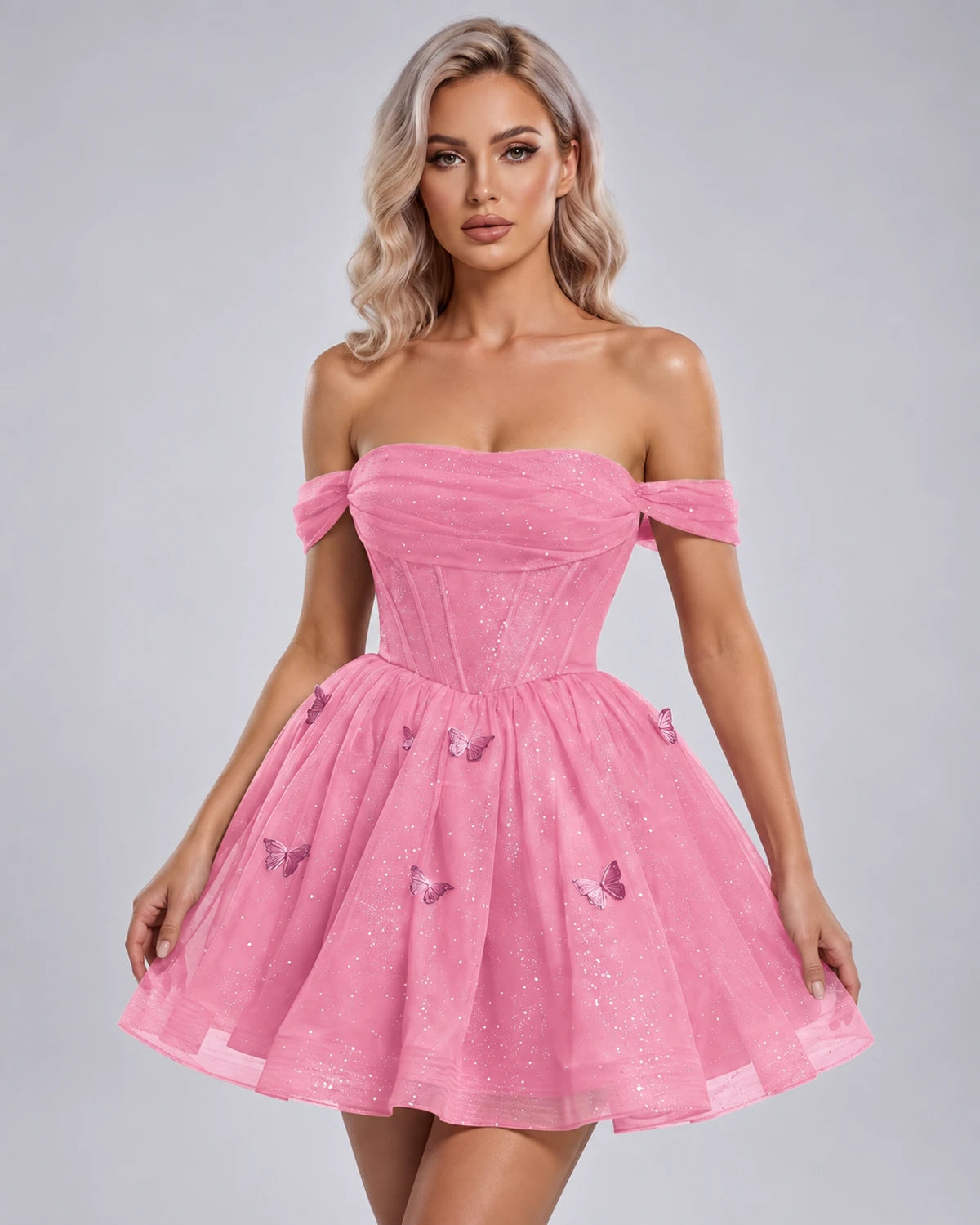 Quiterie Mini Dress — Pink | SKU: SD-28995-pink-2,SD-28995-pink-4,SD-28995-pink-6,SD-28995-pink-8,SD-28995-pink-10,SD-28995-pink-12,SD-28995-pink-14,SD-28995-pink-14W,SD-28995-pink-16,SD-28995-pink-16W,SD-28995-pink-18W,SD-28995-pink-20W