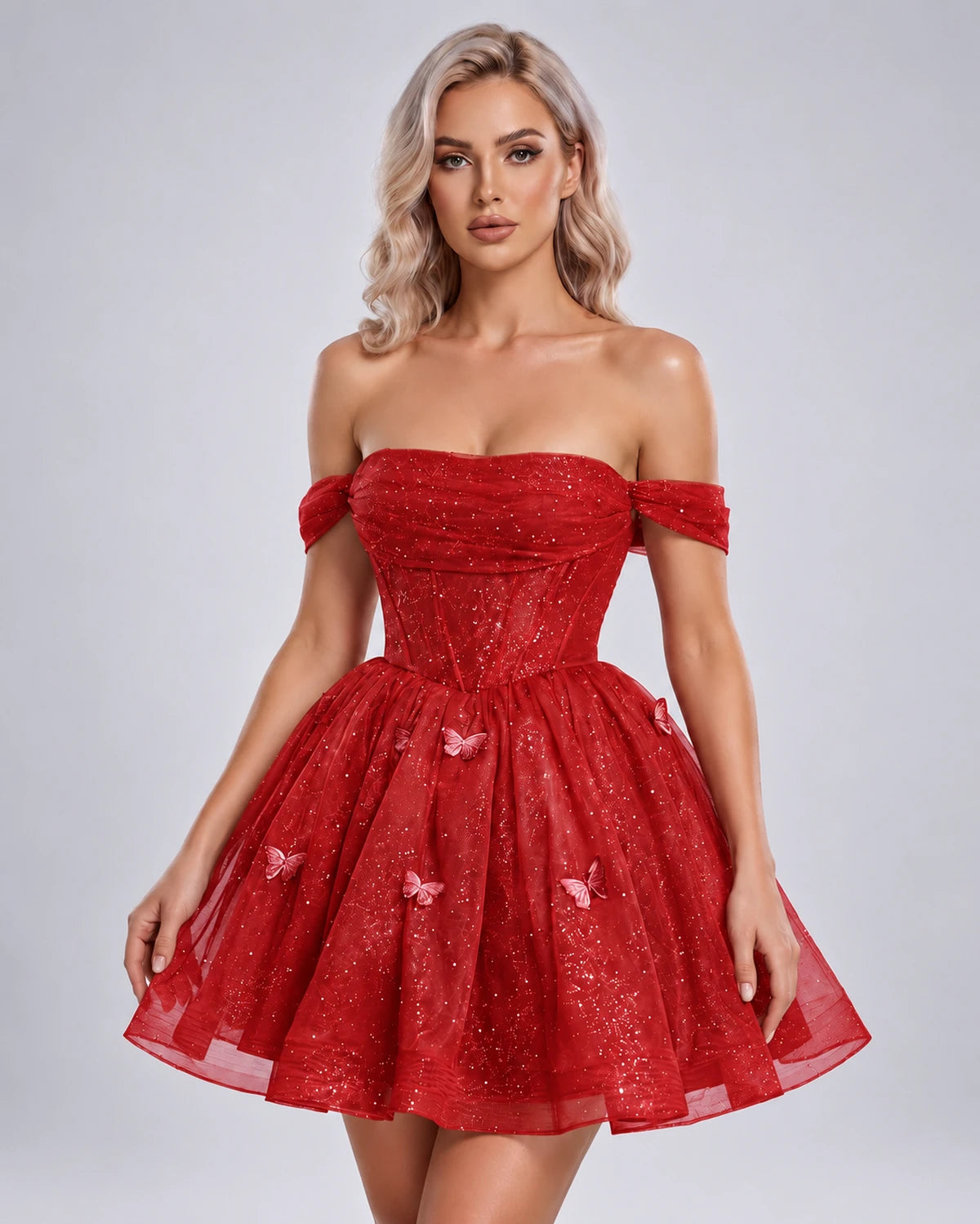 Quiterie Mini Dress — Red | SKU: SD-28995-red-2,SD-28995-red-4,SD-28995-red-6,SD-28995-red-8,SD-28995-red-10,SD-28995-red-12,SD-28995-red-14,SD-28995-red-14W,SD-28995-red-16,SD-28995-red-16W,SD-28995-red-18W,SD-28995-red-20W