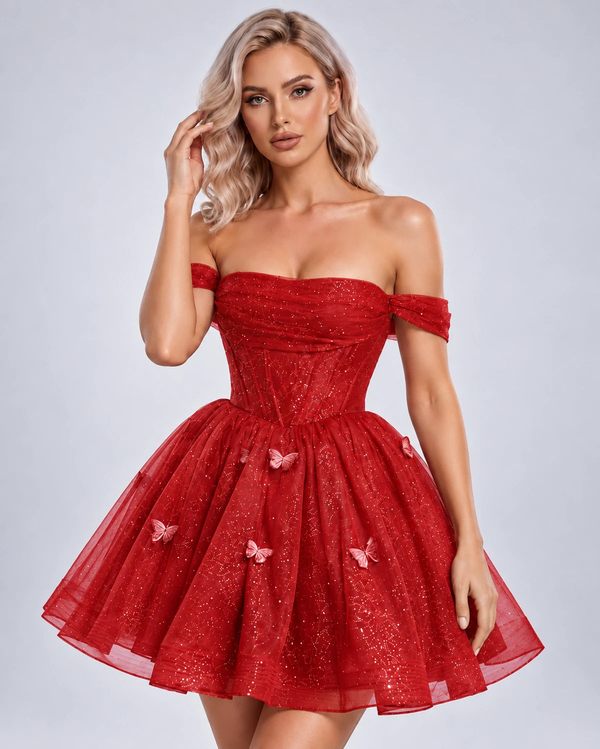 Quiterie Mini Dress — Red | SKU: SD-28995-red-2,SD-28995-red-4,SD-28995-red-6,SD-28995-red-8,SD-28995-red-10,SD-28995-red-12,SD-28995-red-14,SD-28995-red-14W,SD-28995-red-16,SD-28995-red-16W,SD-28995-red-18W,SD-28995-red-20W