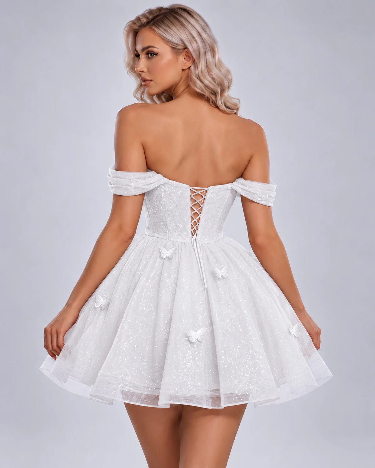 Quiterie Mini Dress — White | SKU: SD-28995-white-2,SD-28995-white-4,SD-28995-white-6,SD-28995-white-8,SD-28995-white-10,SD-28995-white-12,SD-28995-white-14,SD-28995-white-14W,SD-28995-white-16,SD-28995-white-16W,SD-28995-white-18W,SD-28995-white-20W