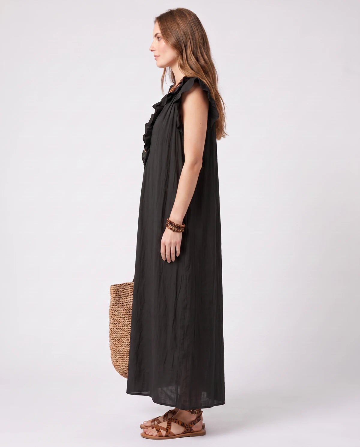 Rosanne Midi Dresses — Black | SKU: SD-04996-black-XS,SD-04996-black-S,SD-04996-black-M,SD-04996-black-L,SD-04996-black-XL,SD-04996-black-2XL