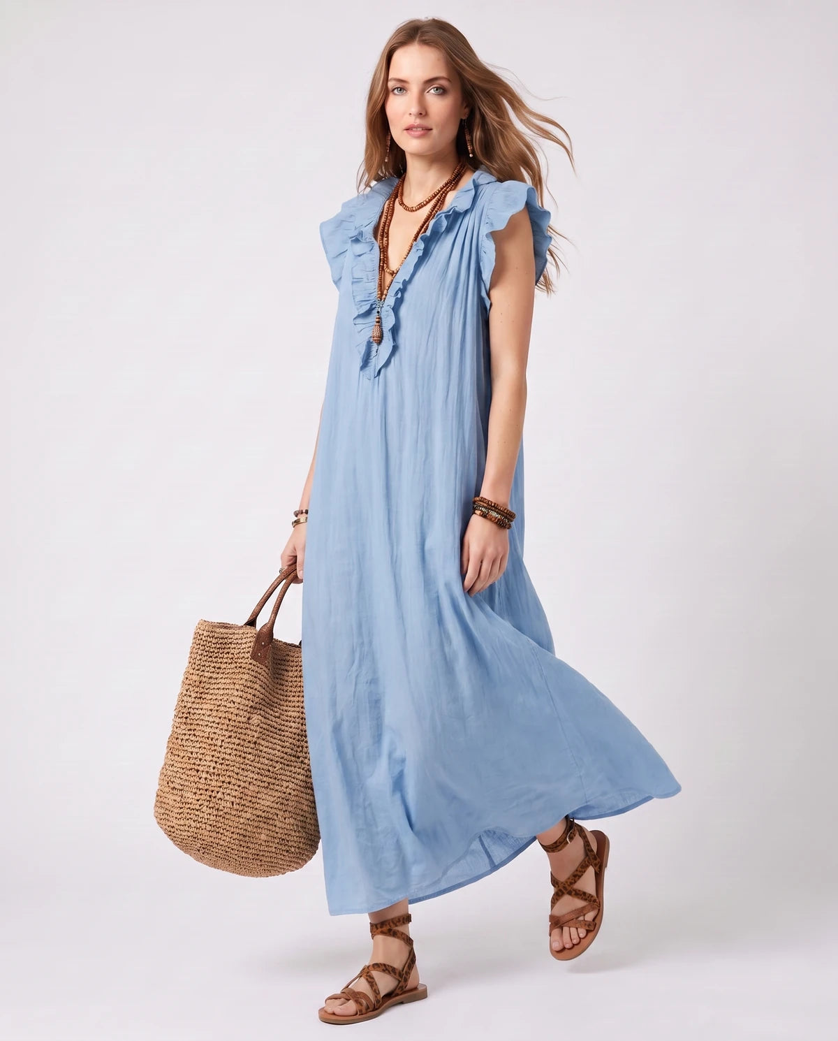 Rosanne Midi Dresses — Light Blue | SKU: SD-04996-lightblue-XS,SD-04996-lightblue-S,SD-04996-lightblue-M,SD-04996-lightblue-L,SD-04996-lightblue-XL,SD-04996-lightblue-2XL