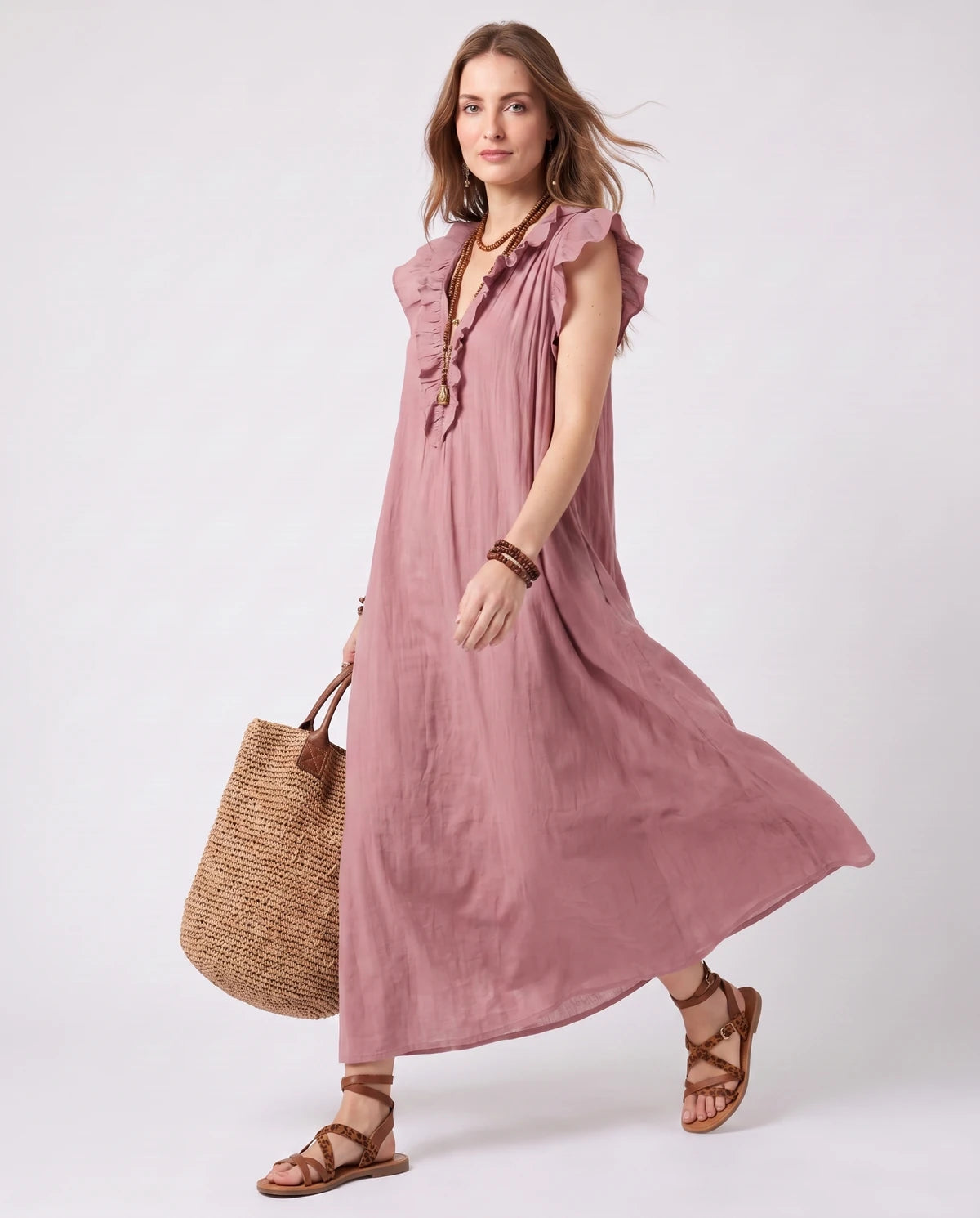 Rosanne Midi Dresses — Pink | SKU: SD-04996-pink-XS,SD-04996-pink-S,SD-04996-pink-M,SD-04996-pink-L,SD-04996-pink-XL,SD-04996-pink-2XL