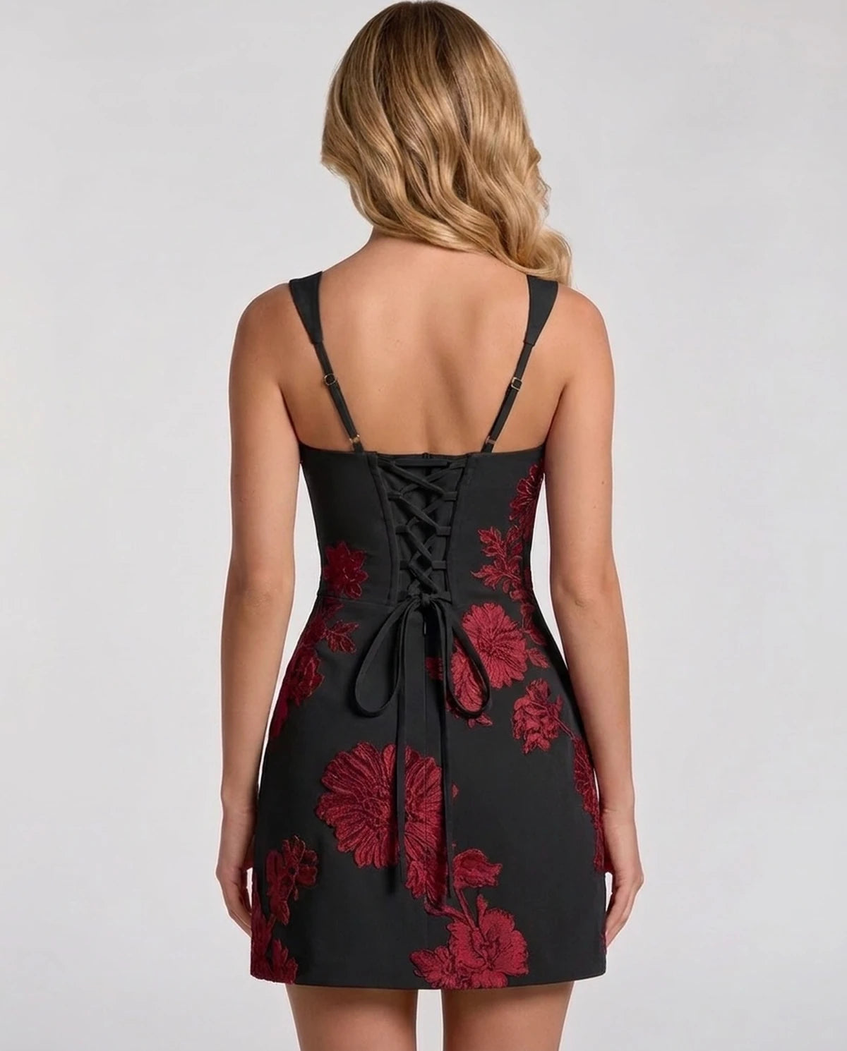 Rousseline Mini Dress — Black Red | SKU: SD-15835-blackred-2,SD-15835-blackred-4,SD-15835-blackred-6,SD-15835-blackred-8,SD-15835-blackred-10,SD-15835-blackred-12,SD-15835-blackred-14,SD-15835-blackred-16,SD-15835-blackred-16W,SD-15835-blackred-18W,SD-15835-blackred-20W,SD-15835-blackred-22W
