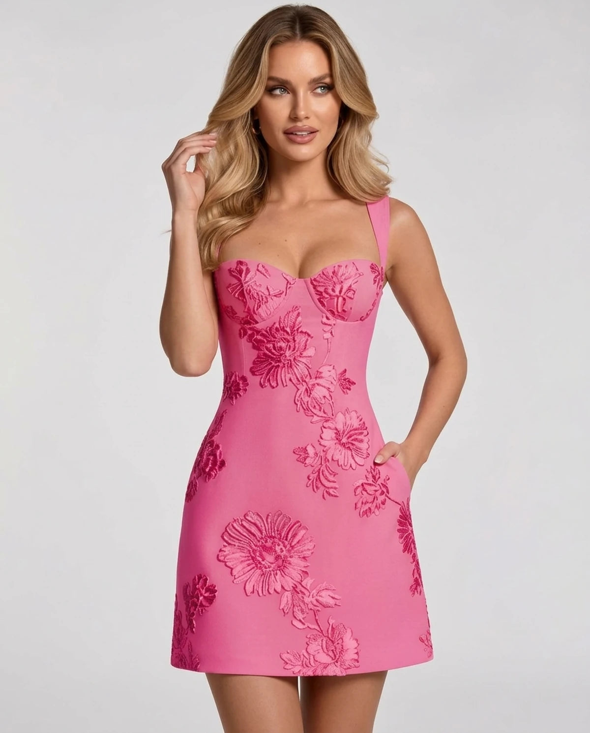 Rousseline Mini Dress — Hot Pink | SKU: SD-15835-hotpink-2,SD-15835-hotpink-4,SD-15835-hotpink-6,SD-15835-hotpink-8,SD-15835-hotpink-10,SD-15835-hotpink-12,SD-15835-hotpink-14,SD-15835-hotpink-16,SD-15835-hotpink-16W,SD-15835-hotpink-18W,SD-15835-hotpink-20W,SD-15835-hotpink-22W