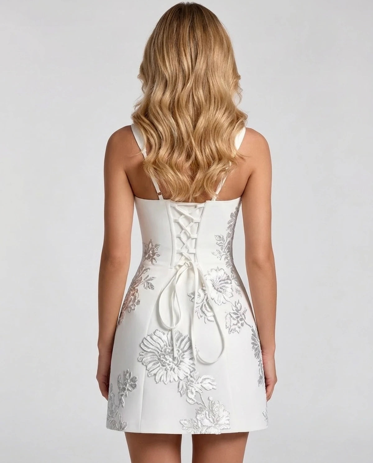 Rousseline Mini Dress — White | SKU: SD-15835-white-2,SD-15835-white-4,SD-15835-white-6,SD-15835-white-8,SD-15835-white-10,SD-15835-white-12,SD-15835-white-14,SD-15835-white-16,SD-15835-white-16W,SD-15835-white-18W,SD-15835-white-20W,SD-15835-white-22W