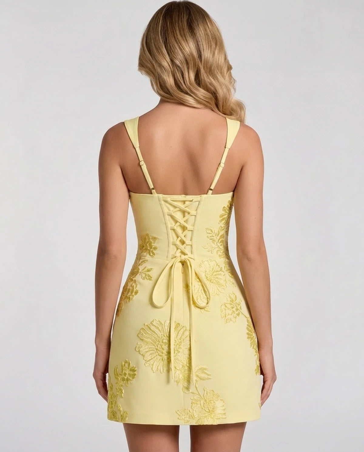 Rousseline Mini Dress — Yellow | SKU: SD-15835-yellow-2,SD-15835-yellow-4,SD-15835-yellow-6,SD-15835-yellow-8,SD-15835-yellow-10,SD-15835-yellow-12,SD-15835-yellow-14,SD-15835-yellow-16,SD-15835-yellow-16W,SD-15835-yellow-18W,SD-15835-yellow-20W,SD-15835-yellow-22W