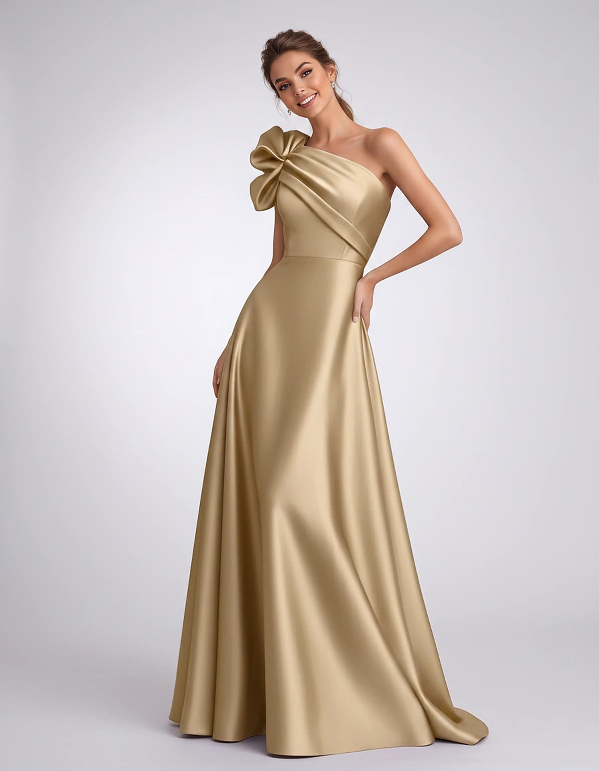 Satin One-Shoulder Sleeveless A-Line Maxi Dress for Party, Cocktail, Evening, Wedding Guest, Formal Events & Summer Occasions