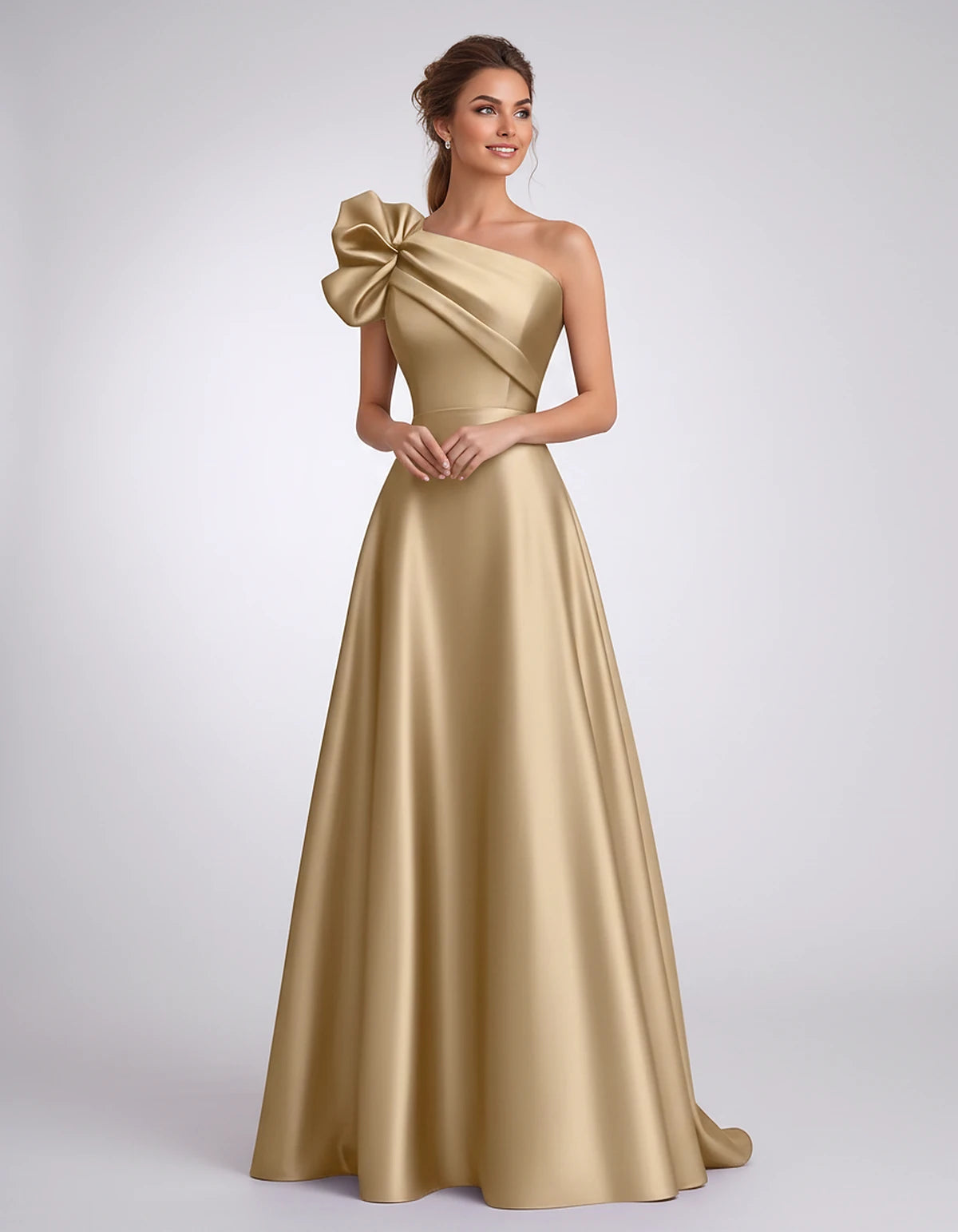 Satin One-Shoulder Sleeveless A-Line Maxi Dress for Party, Cocktail, Evening, Wedding Guest, Formal Events & Summer Occasions