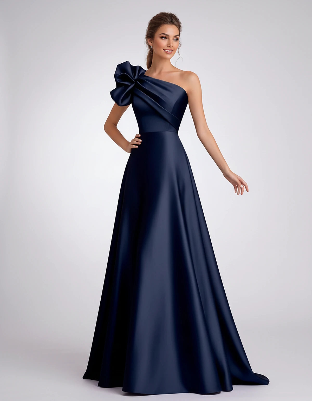 Satin One-Shoulder Sleeveless A-Line Maxi Dress for Party, Cocktail, Evening, Wedding Guest, Formal Events & Summer Occasions