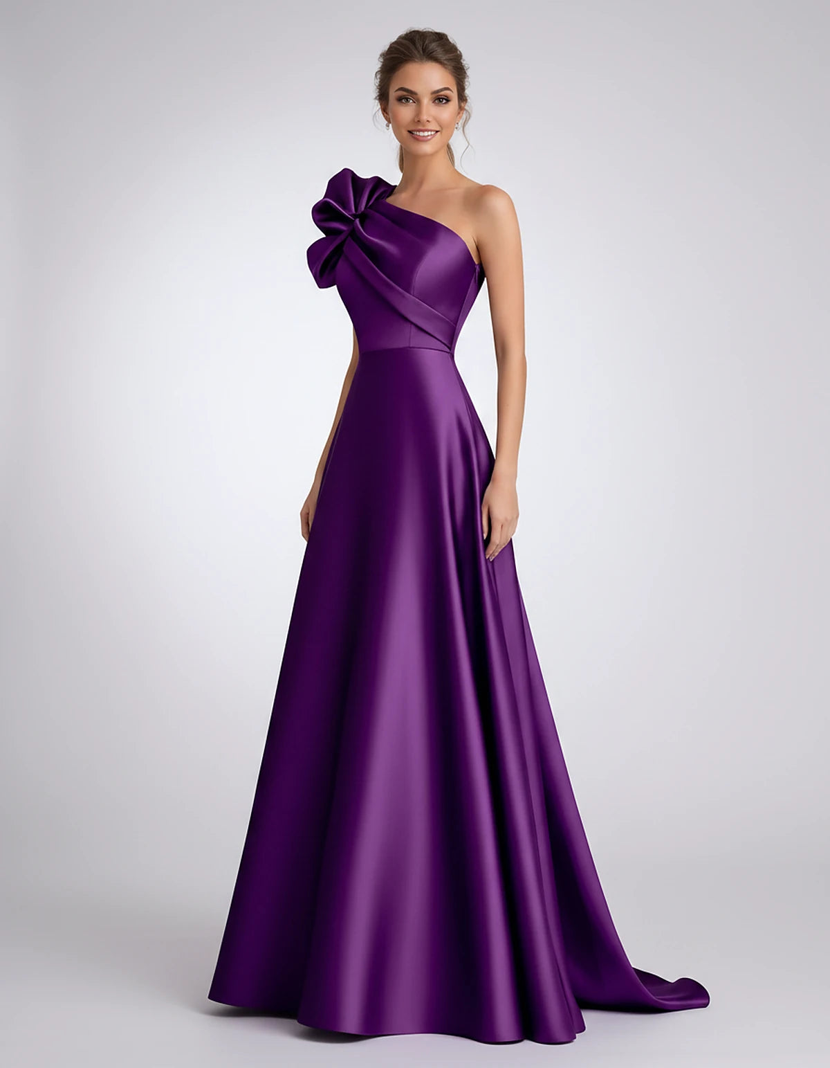 Satin One-Shoulder Sleeveless A-Line Maxi Dress for Party, Cocktail, Evening, Wedding Guest, Formal Events & Summer Occasions