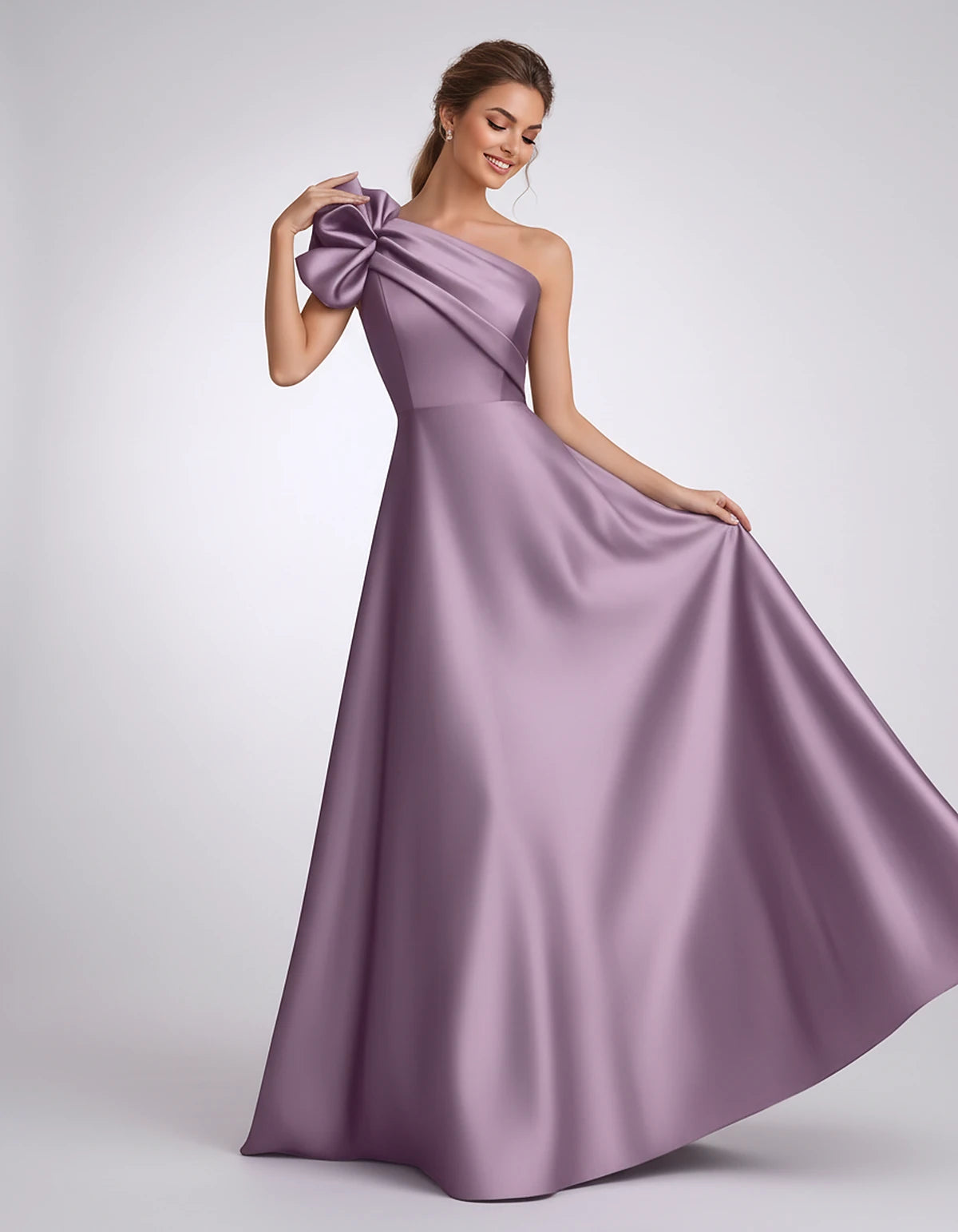 Satin One-Shoulder Sleeveless A-Line Maxi Dress for Party, Cocktail, Evening, Wedding Guest, Formal Events & Summer Occasions