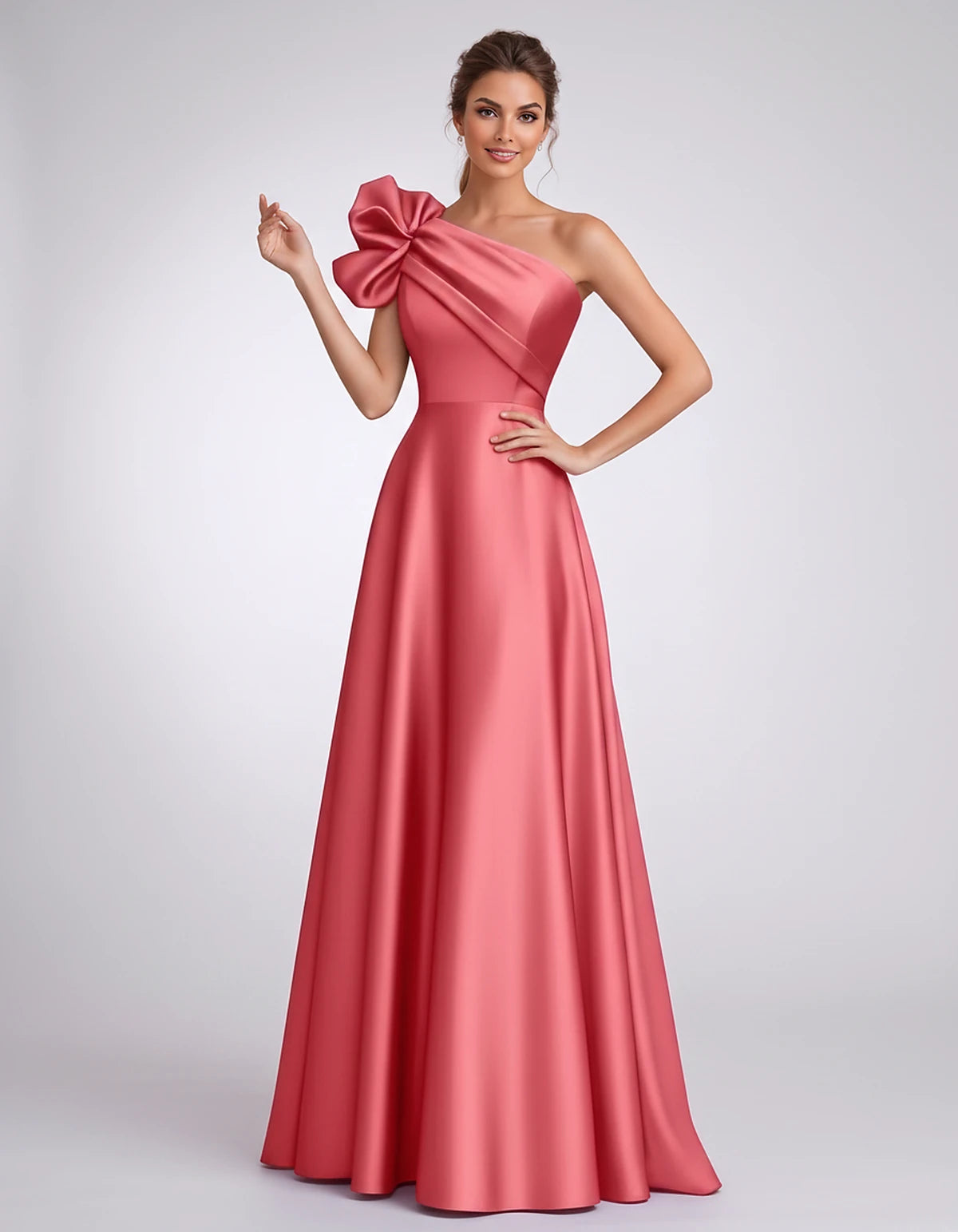 Satin One-Shoulder Sleeveless A-Line Maxi Dress for Party, Cocktail, Evening, Wedding Guest, Formal Events & Summer Occasions