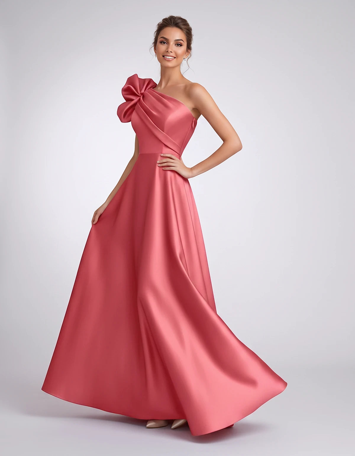 Satin One-Shoulder Sleeveless A-Line Maxi Dress for Party, Cocktail, Evening, Wedding Guest, Formal Events & Summer Occasions
