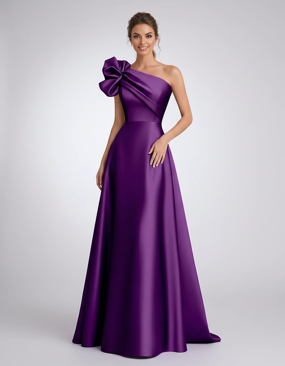 Satin One-Shoulder Sleeveless A-Line Maxi Dress for Party, Cocktail, Evening, Wedding Guest, Formal Events & Summer Occasions