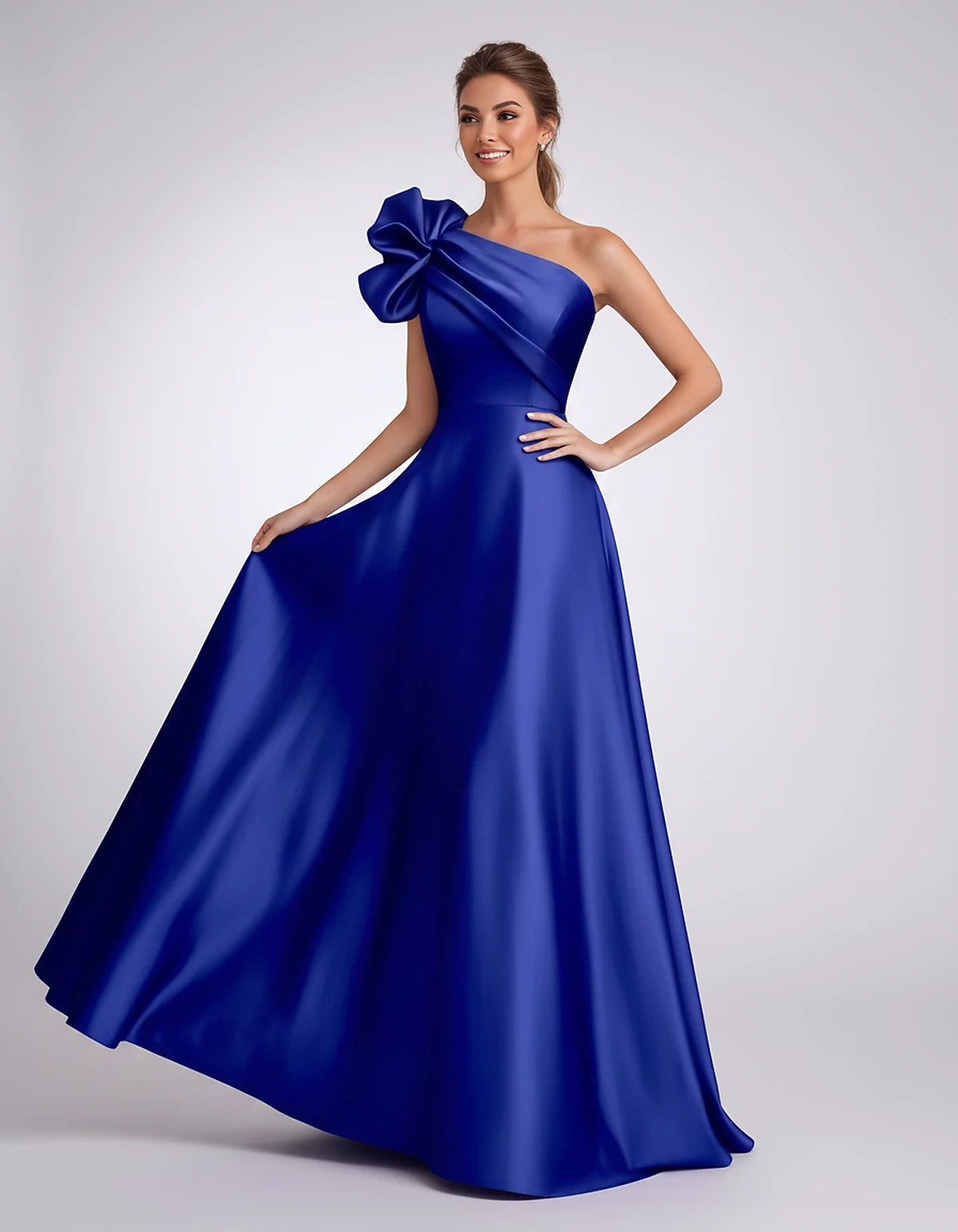 Satin One-Shoulder Sleeveless A-Line Maxi Dress for Party, Cocktail, Evening, Wedding Guest, Formal Events & Summer Occasions