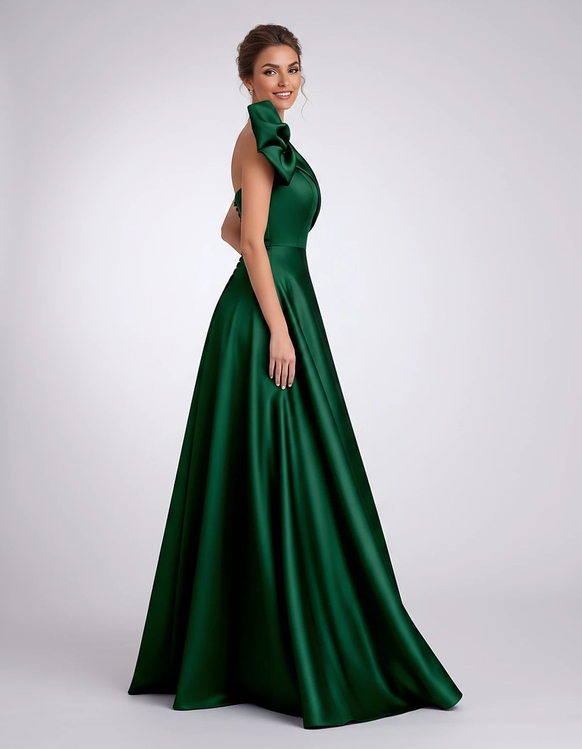 Satin One-Shoulder Sleeveless A-Line Maxi Dress for Party, Cocktail, Evening, Wedding Guest, Formal Events & Summer Occasions