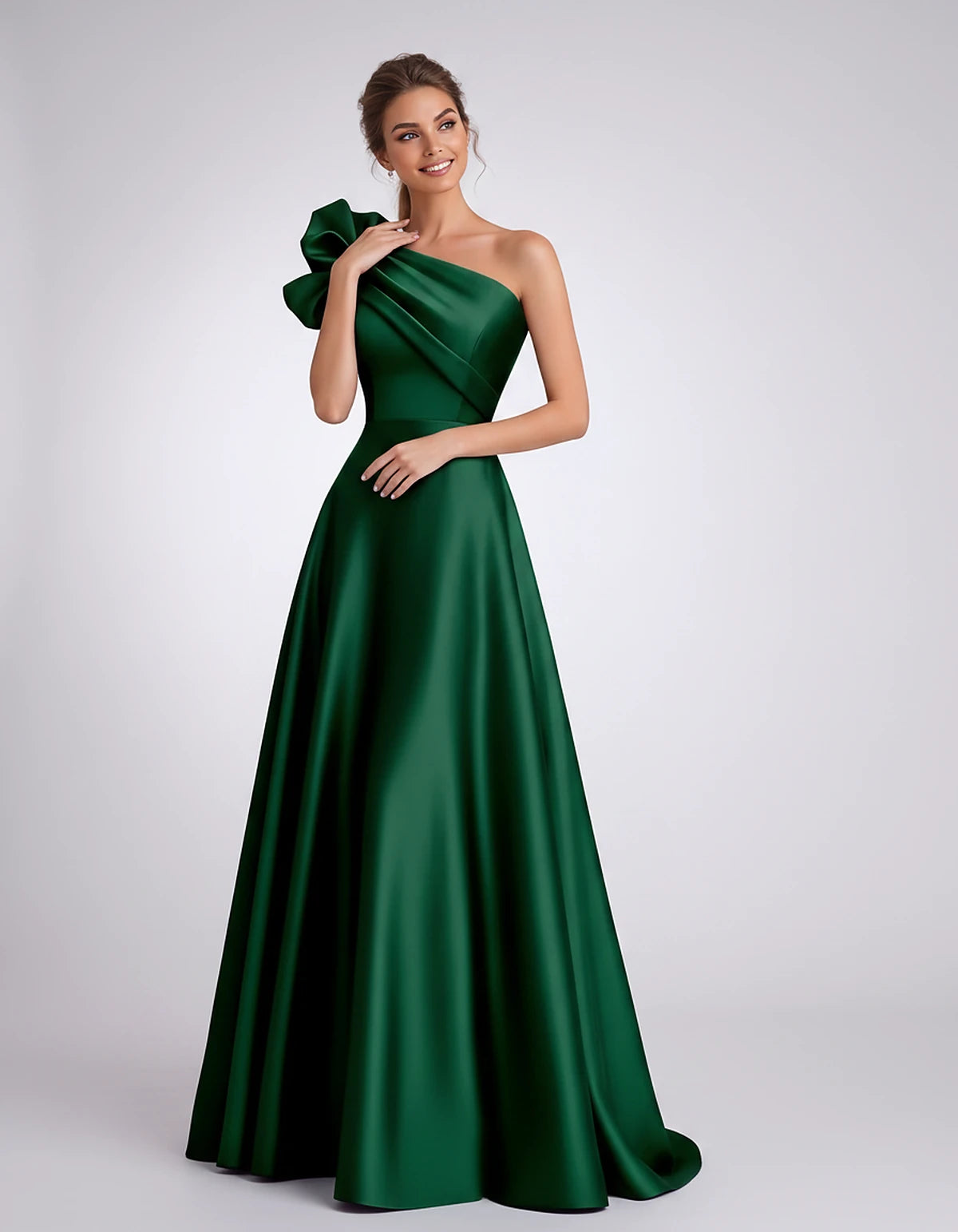 Satin One-Shoulder Sleeveless A-Line Maxi Dress for Party, Cocktail, Evening, Wedding Guest, Formal Events & Summer Occasions