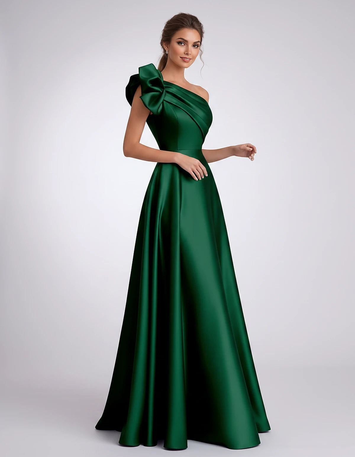 Satin One-Shoulder Sleeveless A-Line Maxi Dress for Party, Cocktail, Evening, Wedding Guest, Formal Events & Summer Occasions